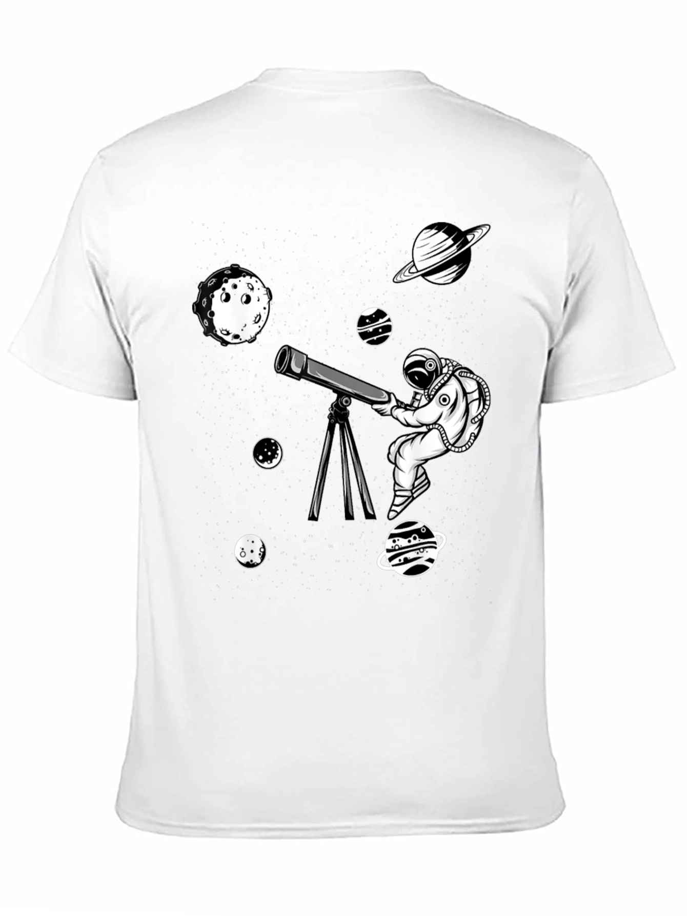 Camiseta Negra con Diseño de Astronauta y Planetas