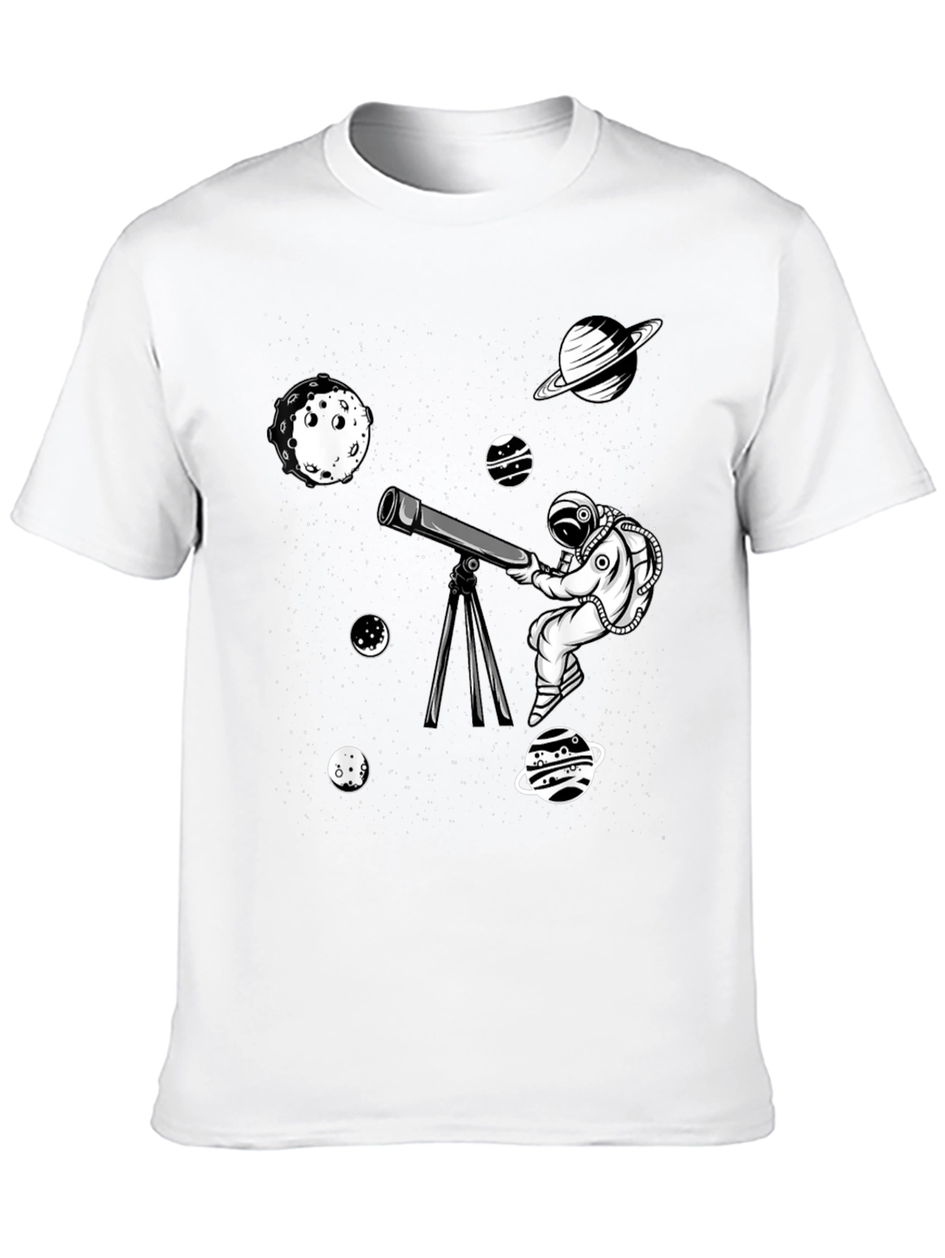 Camiseta Negra con Diseño de Astronauta y Planetas