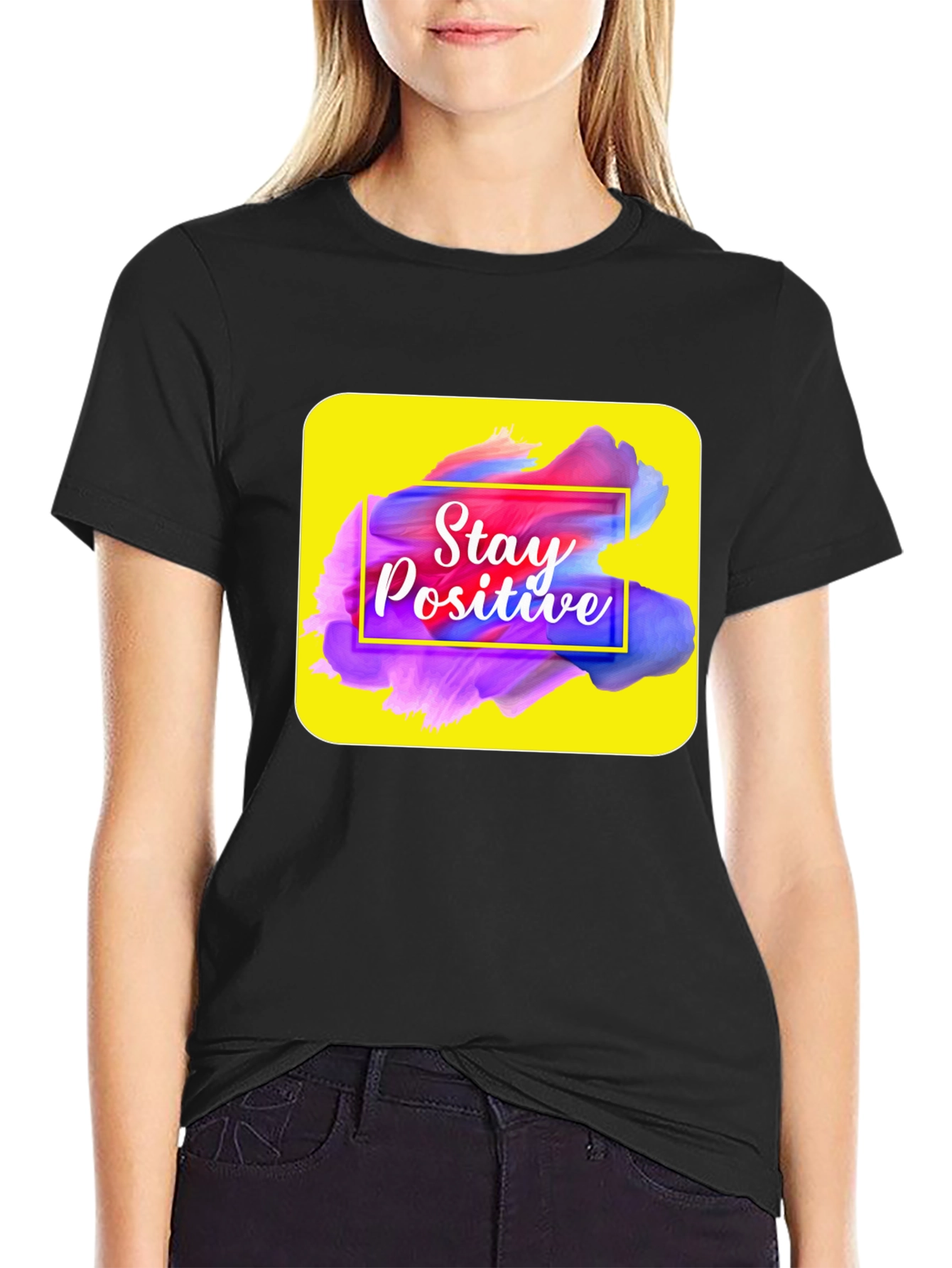 Camiseta Negra con Diseño Stay Positive