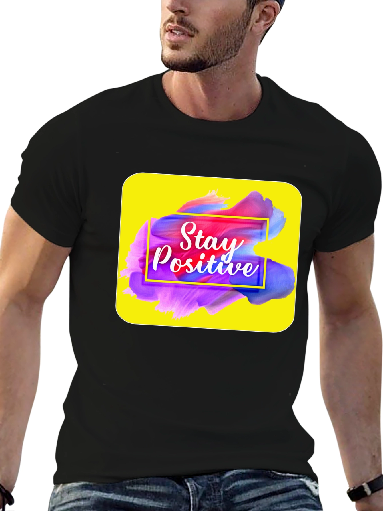 Camiseta Negra con Diseño Stay Positive