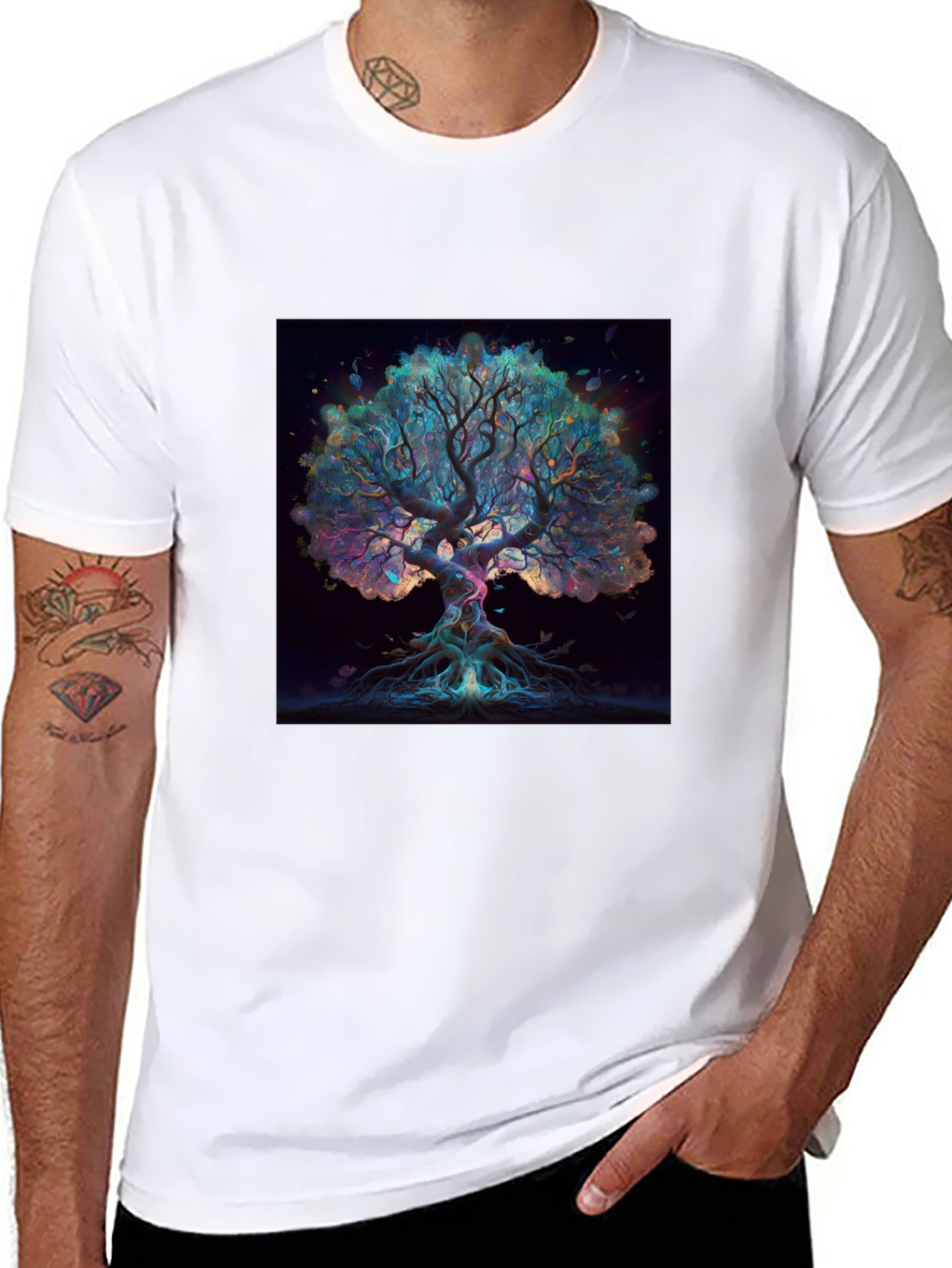 Camiseta Negra con Diseño de Árbol Místico