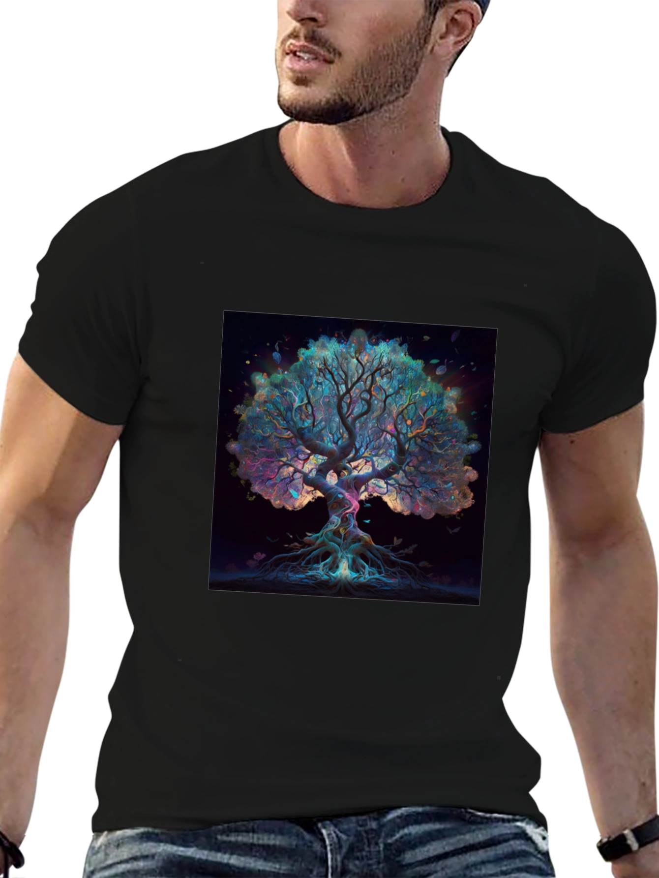 Camiseta Negra con Diseño de Árbol Místico