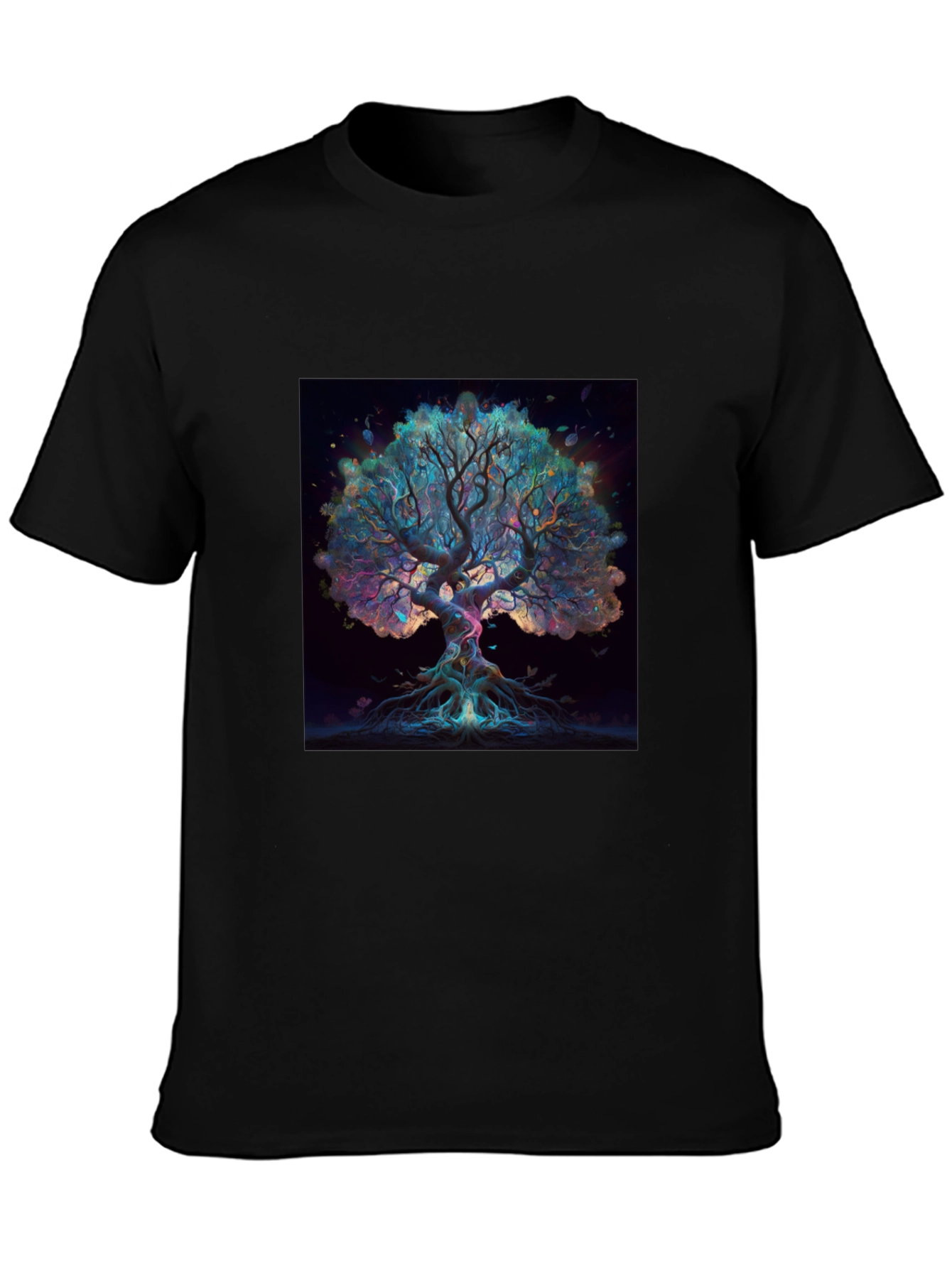Camiseta Negra con Diseño de Árbol Místico