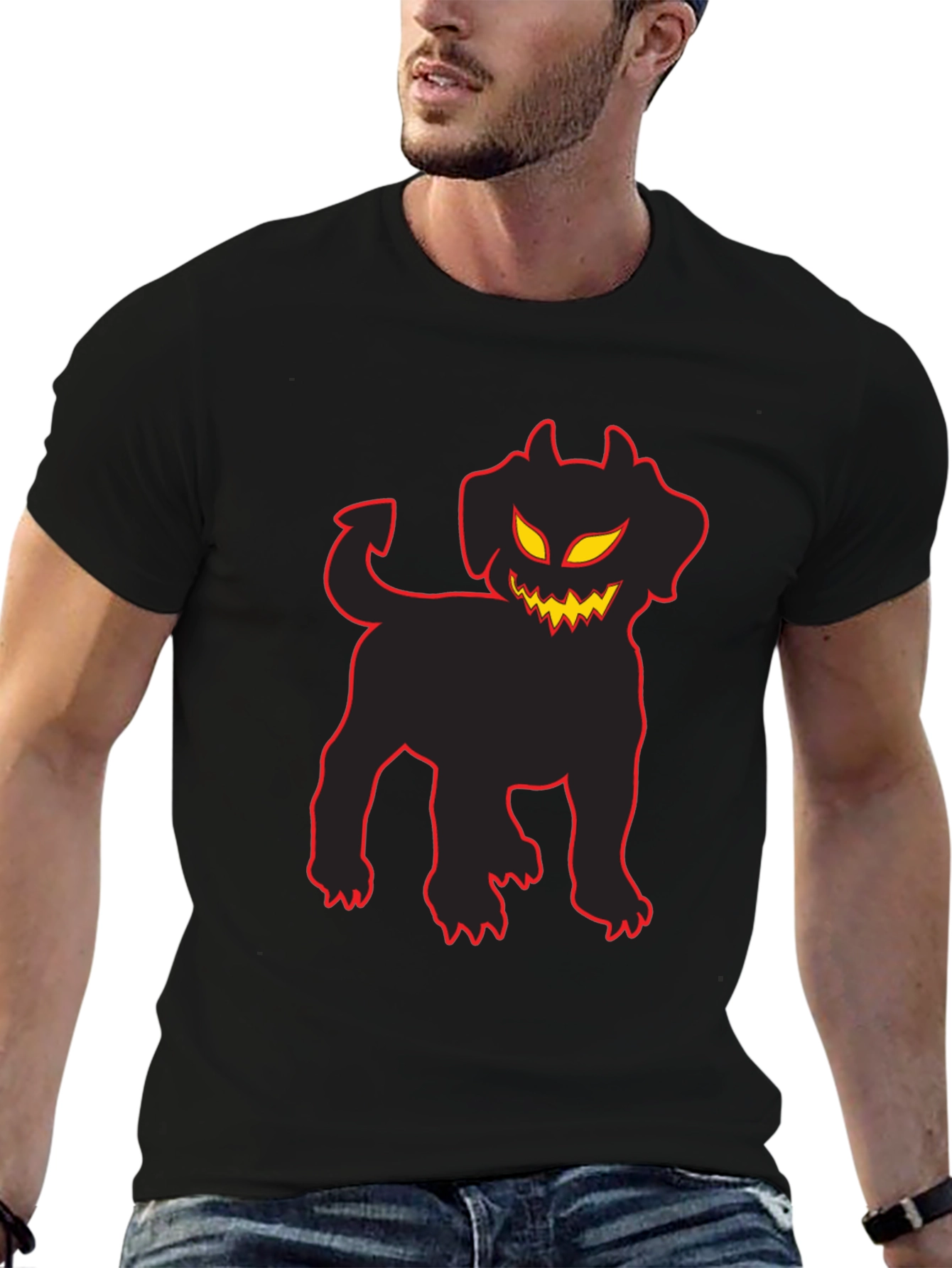 Camiseta Negra con Perro Diabólico Halloween
