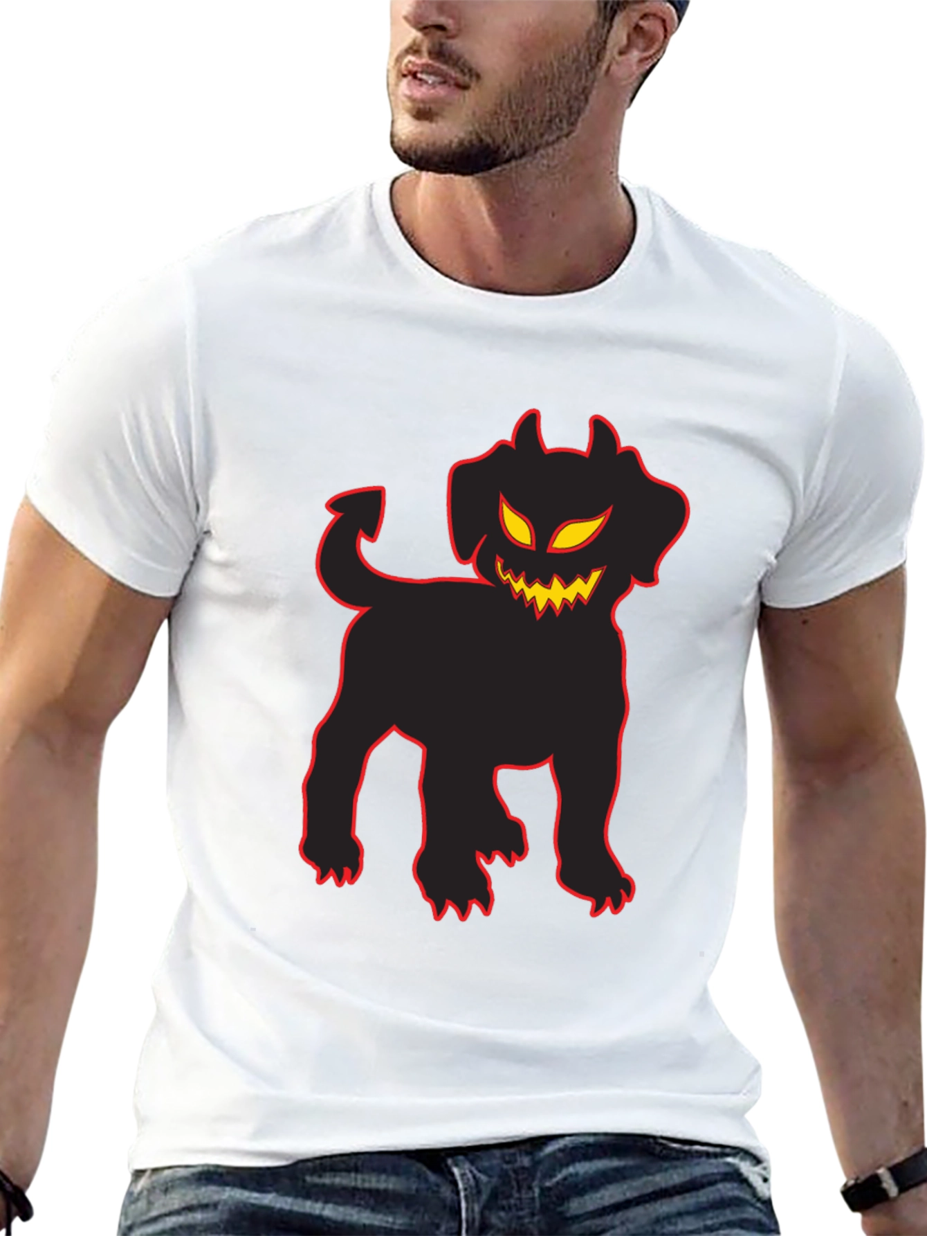 Camiseta Negra con Perro Diabólico Halloween