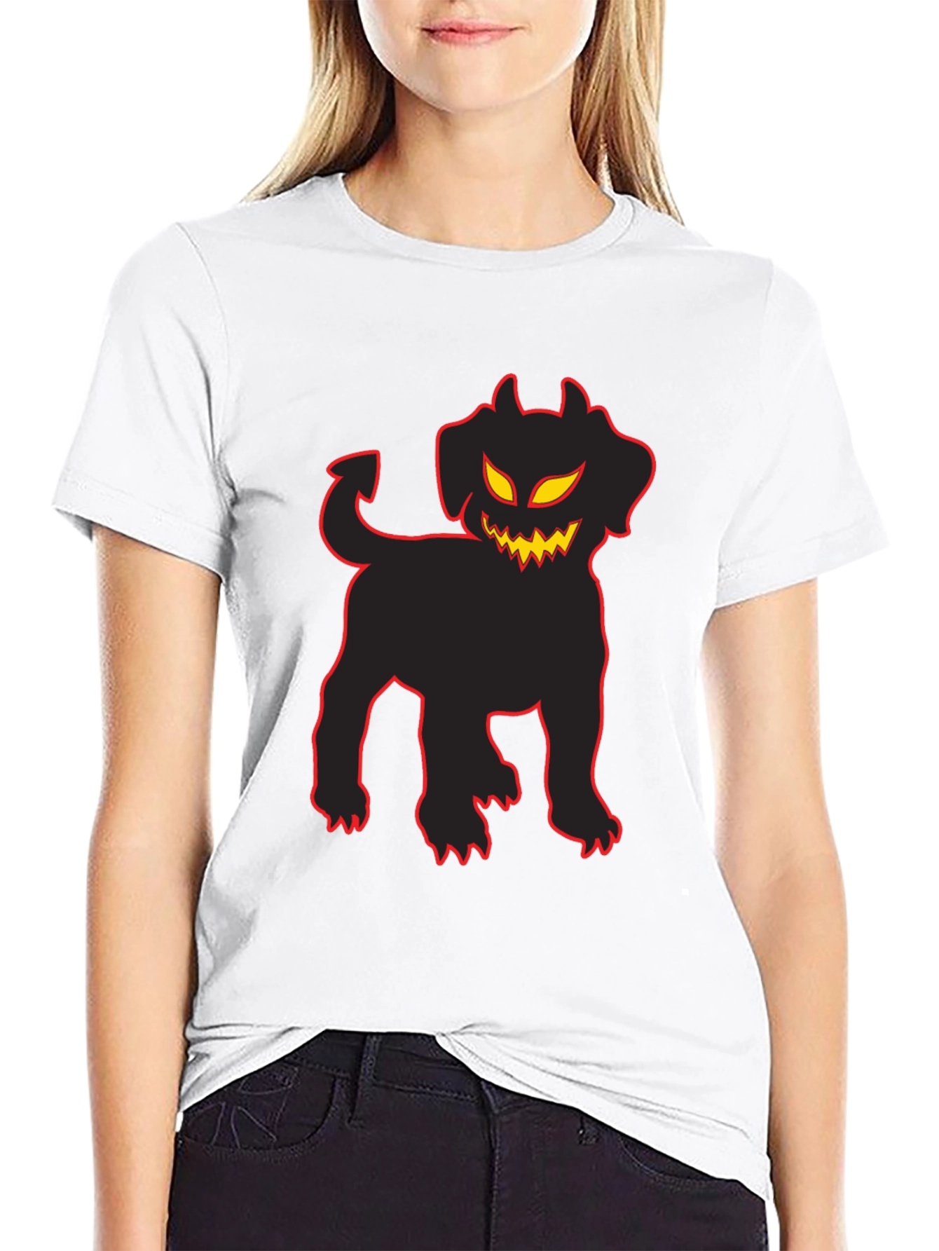 Camiseta Negra con Perro Diabólico Halloween