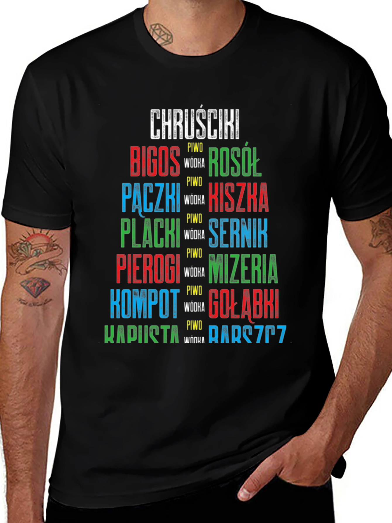 Camiseta Negra con Diseño de Comida Polaca