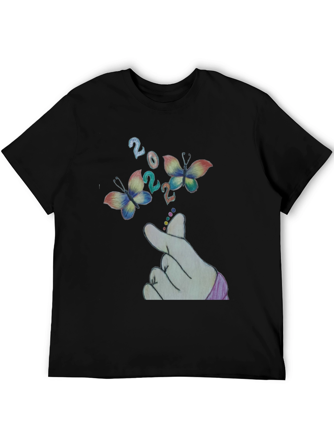 Camiseta Negra Diseño Mariposas y Corazón