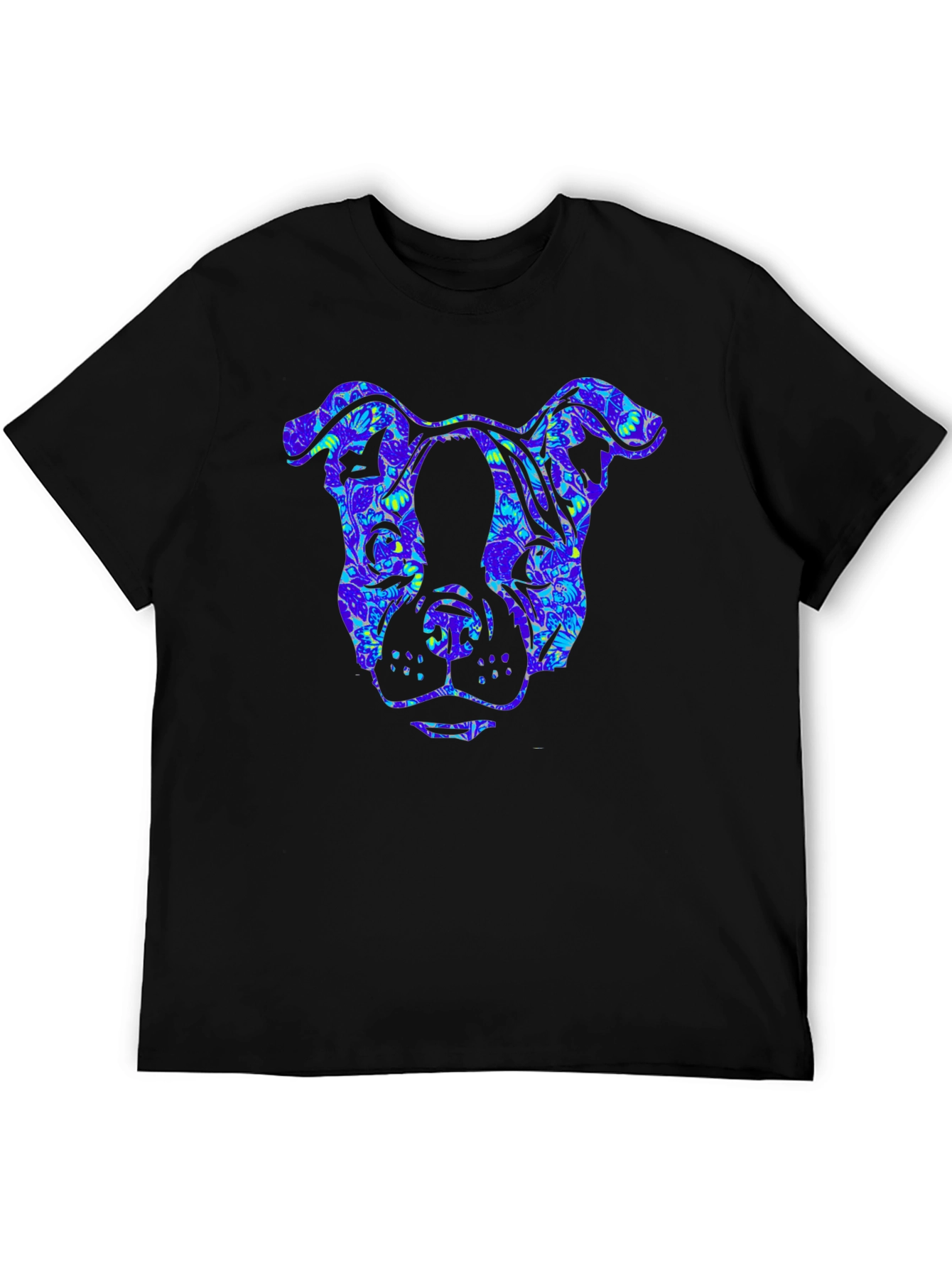 Camiseta Negra Estampado Cabeza de Perro Floral