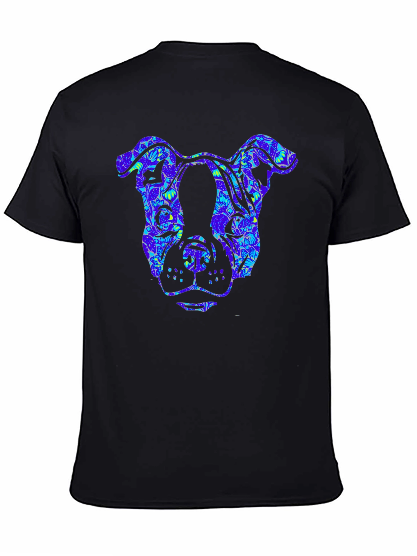 Camiseta Negra Estampado Cabeza de Perro Floral