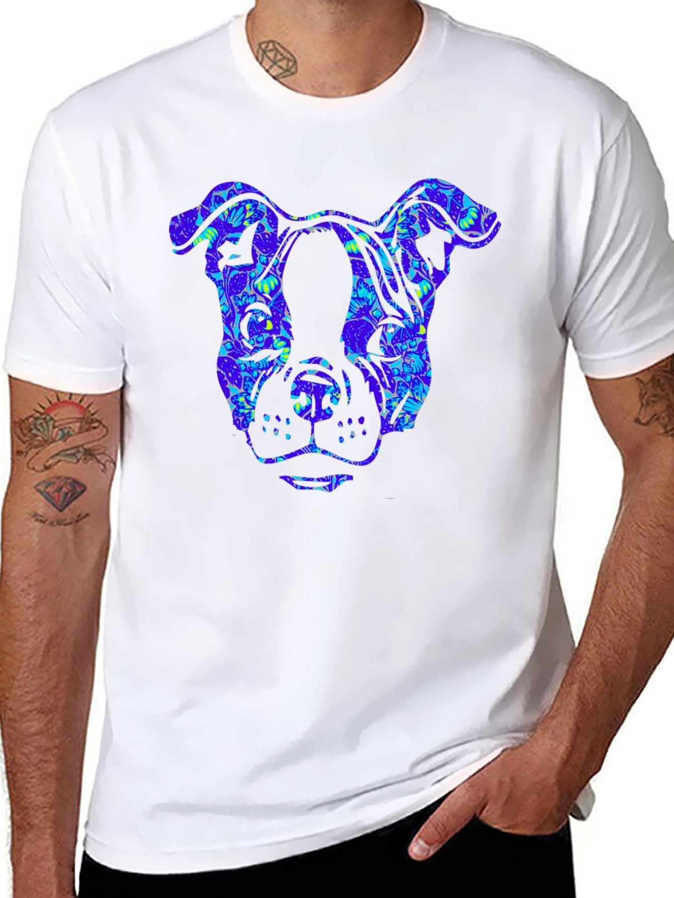 Camiseta Negra Estampado Cabeza de Perro Floral