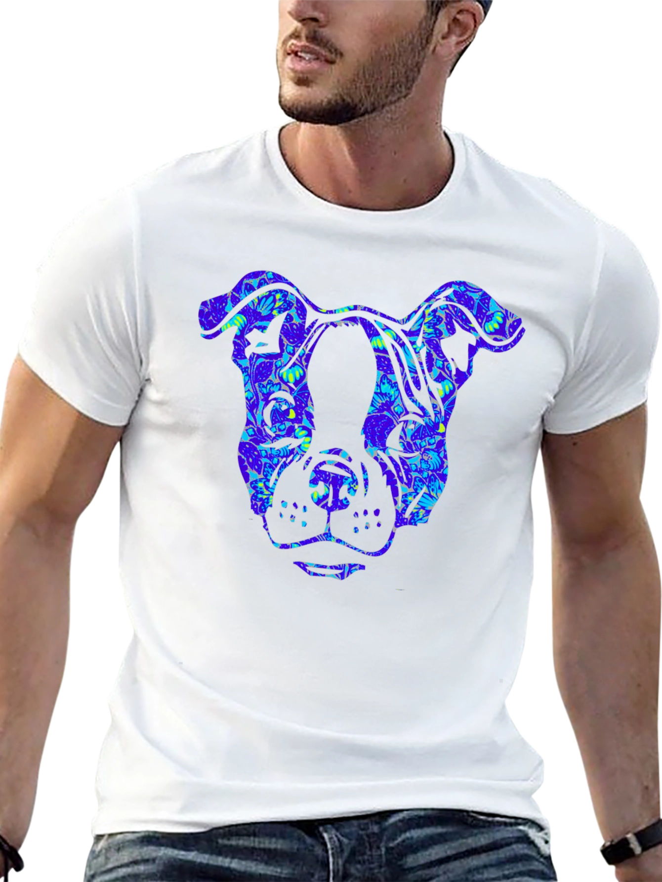 Camiseta Negra Estampado Cabeza de Perro Floral