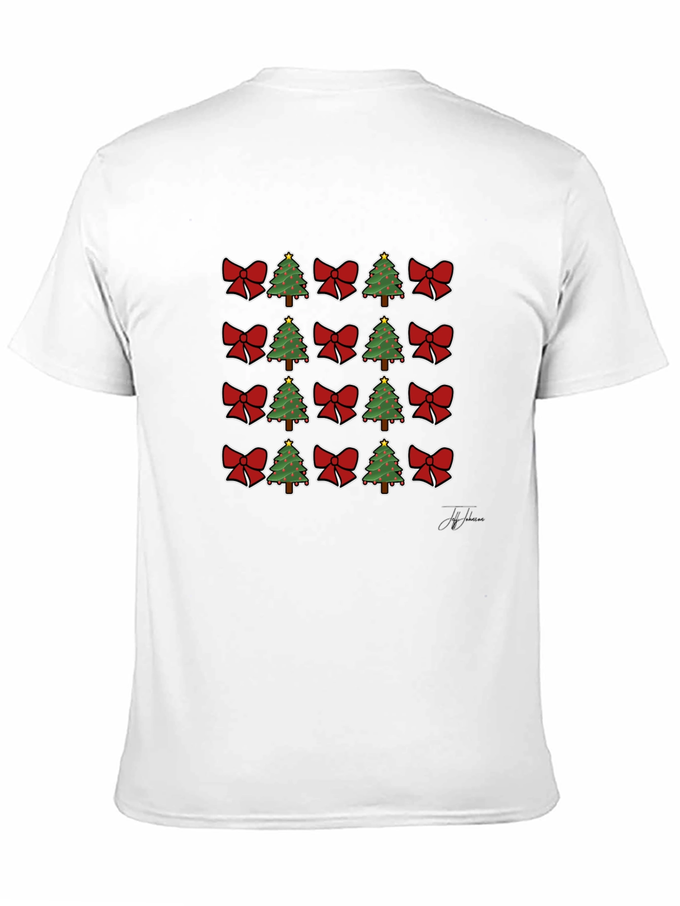 Camiseta Navideña con Lazos y Árboles