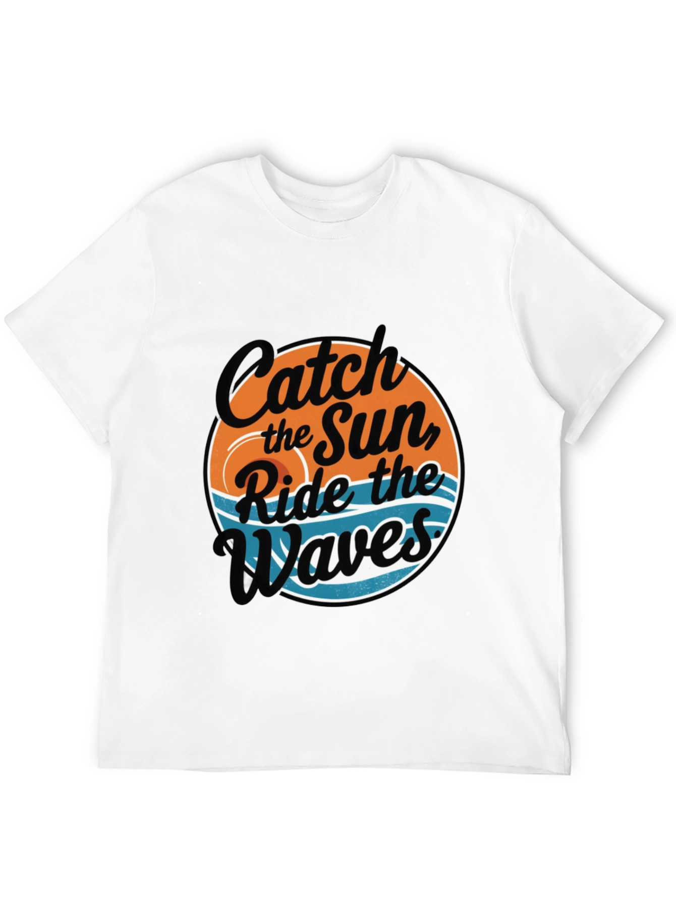 Camiseta Negra Estampada: Atrapa el Sol Surfea las Olas