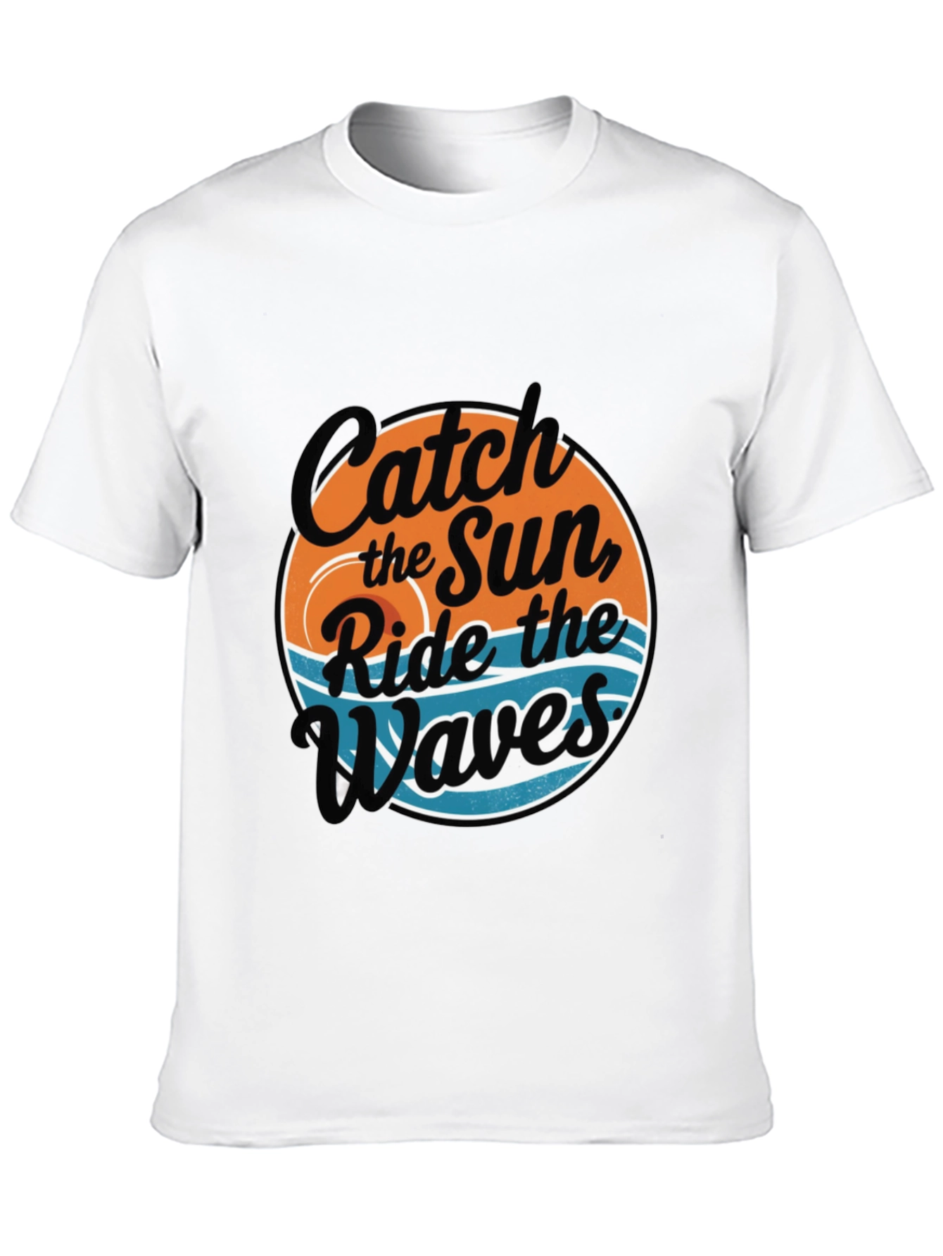 Camiseta Negra Estampada: Atrapa el Sol Surfea las Olas