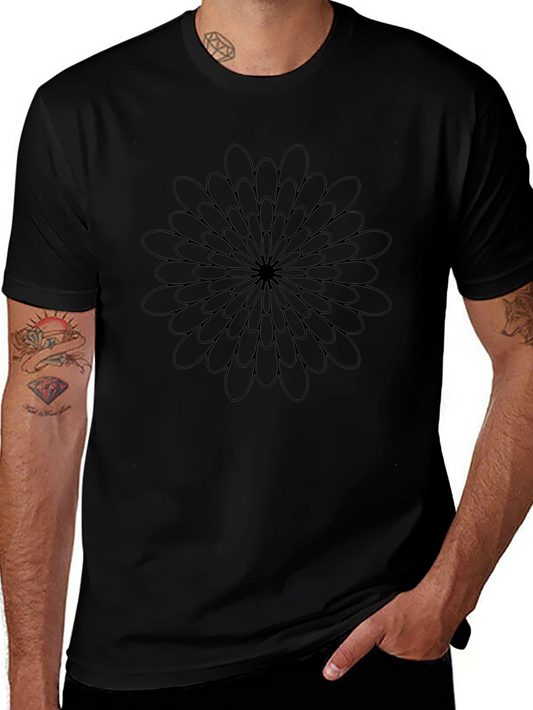 Camiseta Negra Flor Diseño Minimalista Hombre