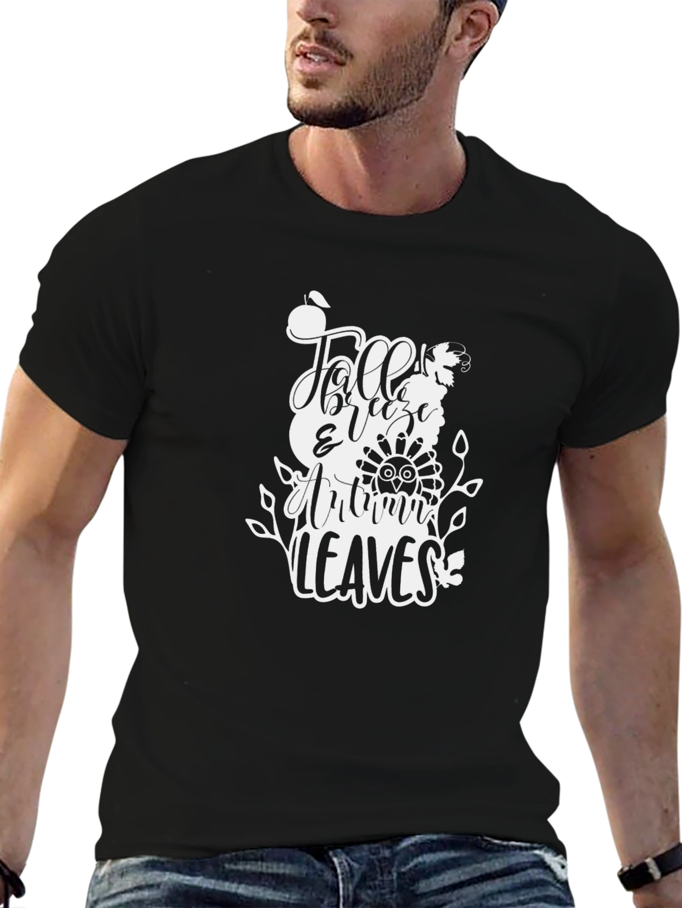 Camiseta Negra con Diseño de Otoño