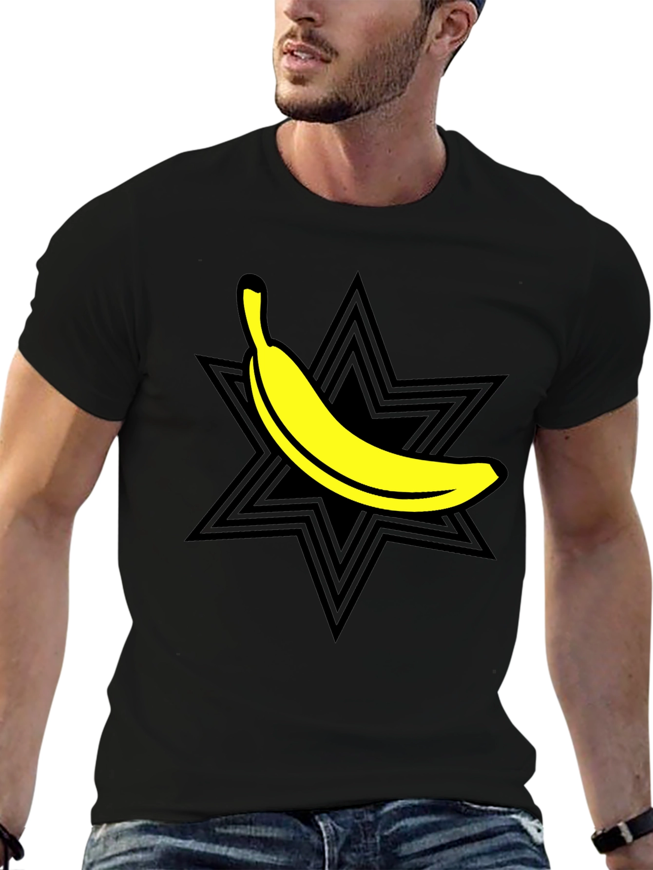 Camiseta Negra con Diseño de Plátano Estrella