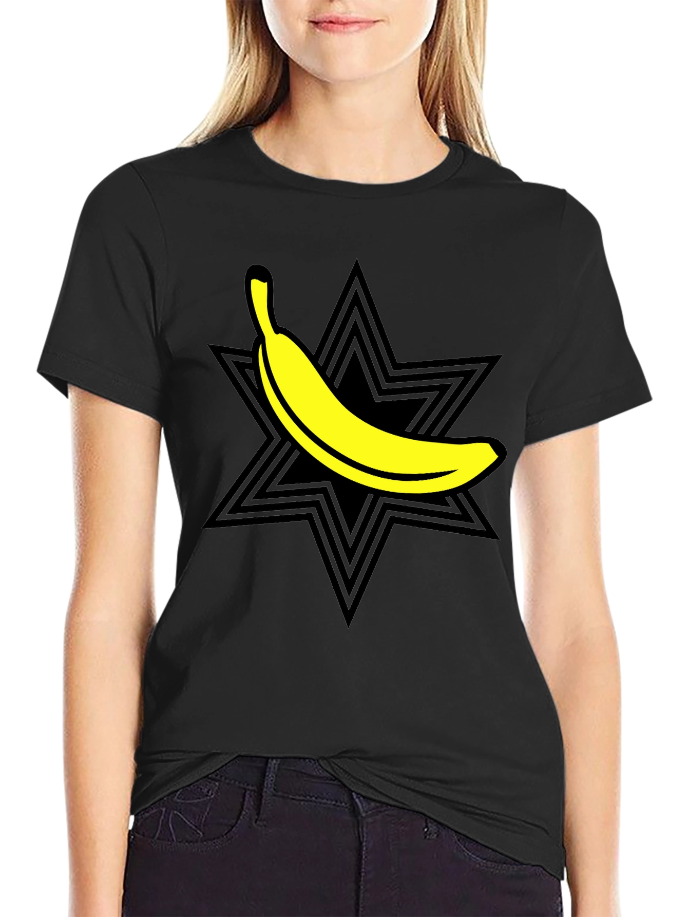 Camiseta Negra con Diseño de Plátano Estrella