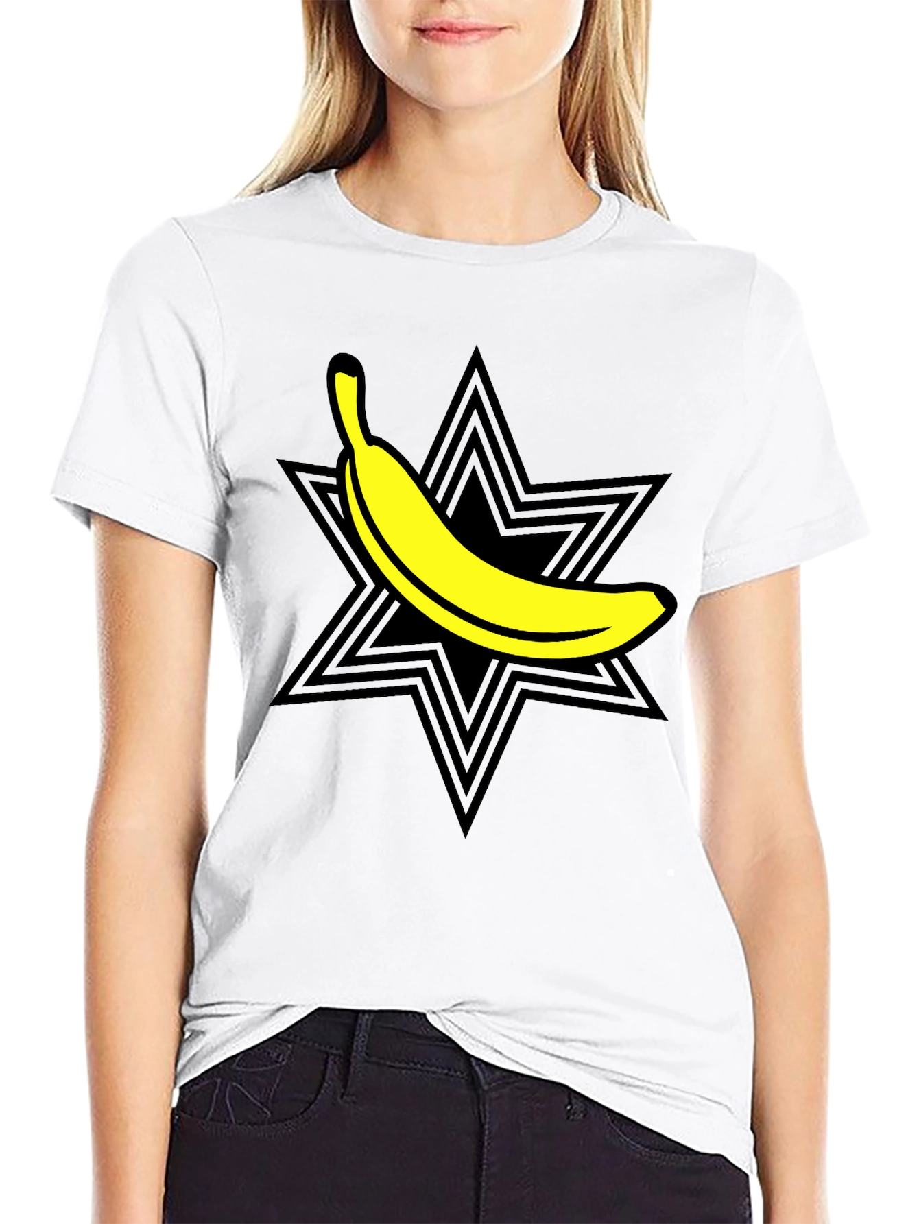 Camiseta Negra con Diseño de Plátano Estrella