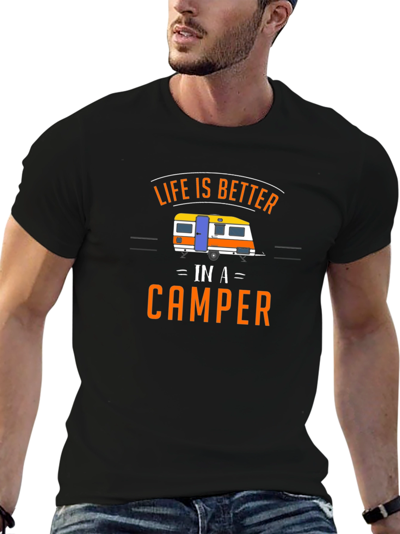 Camiseta Negra Life is Better in a Camper