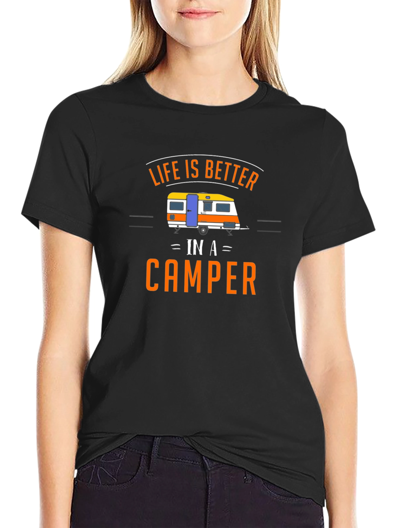 Camiseta Negra Life is Better in a Camper