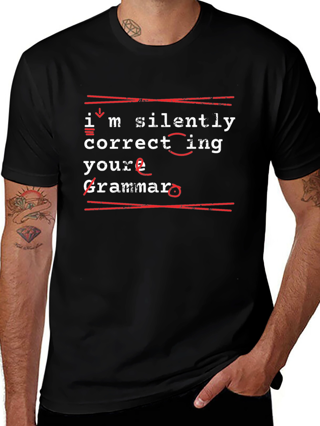 Camiseta Negra con Mensaje Gracioso de Gramática