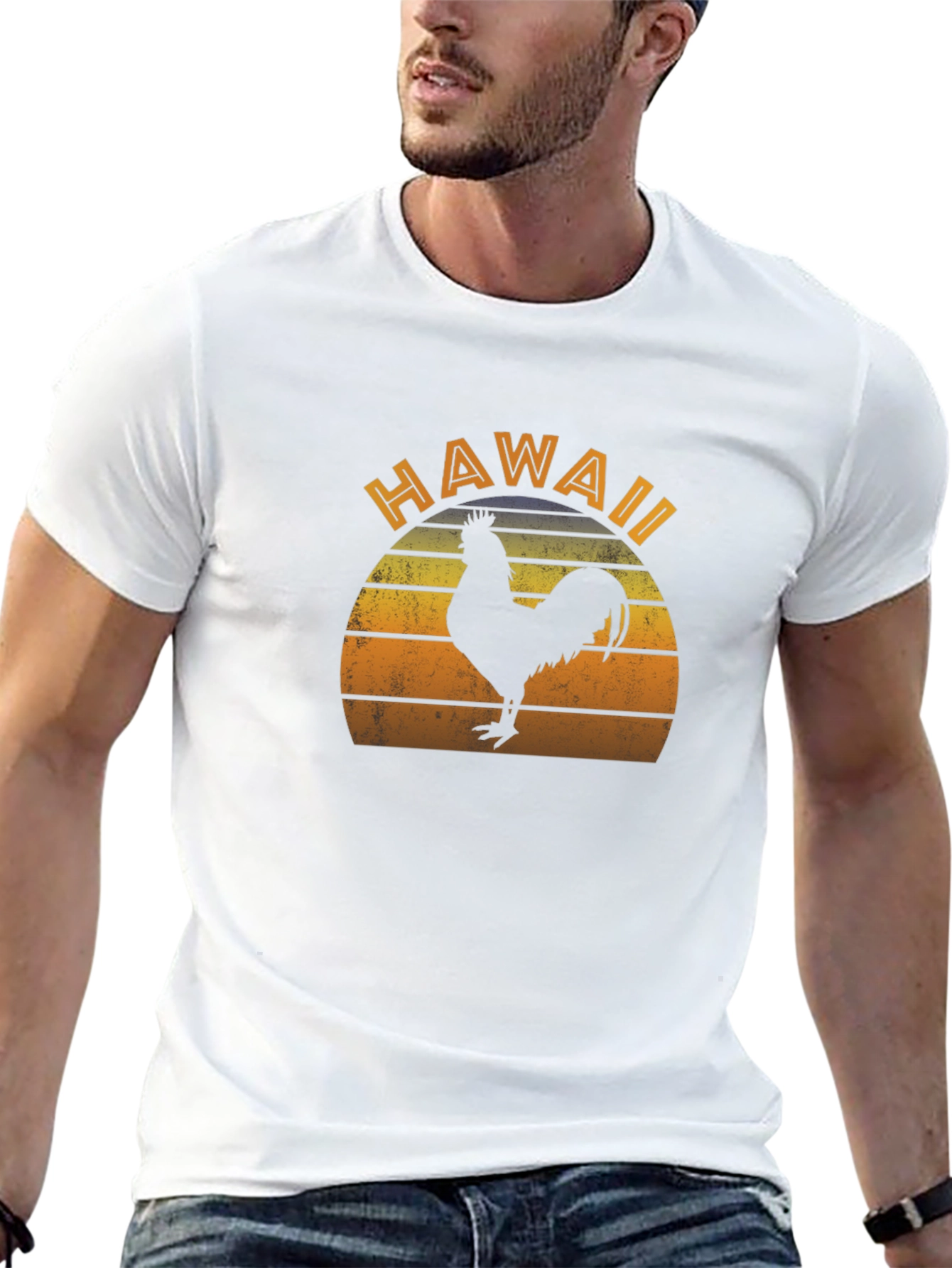 Camiseta Negra Hawaii Rooster Retro