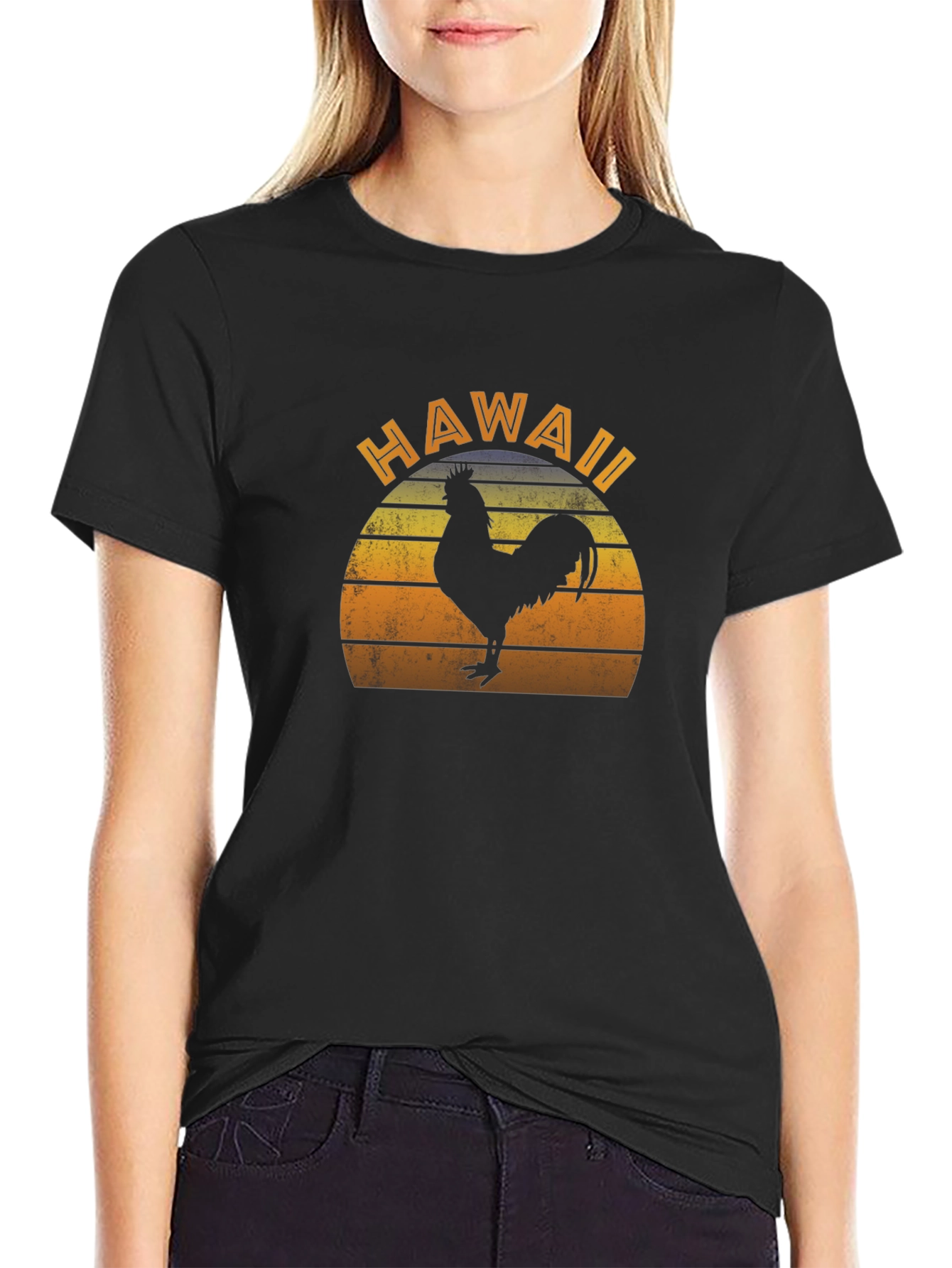 Camiseta Negra Hawaii Rooster Retro