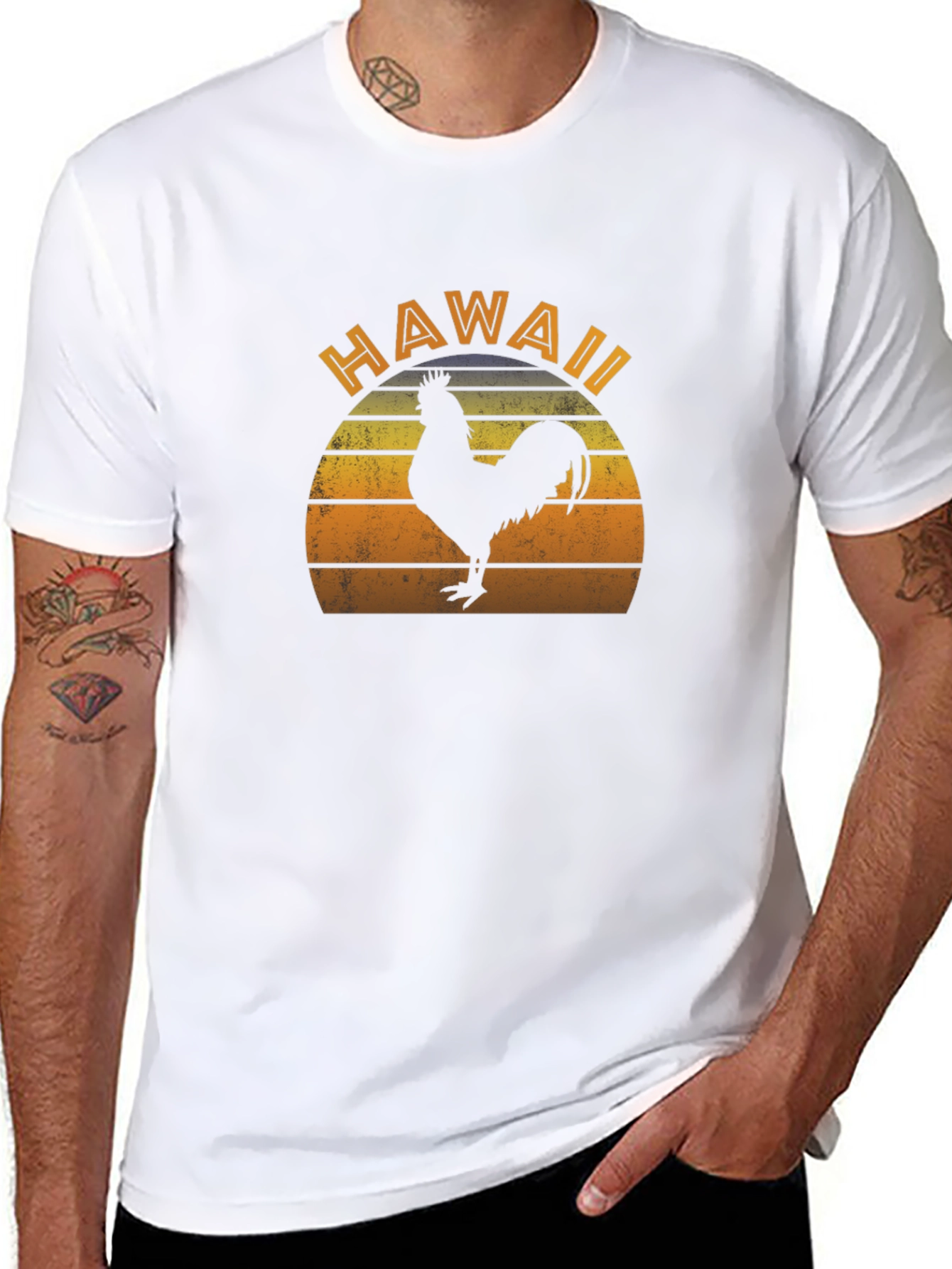 Camiseta Negra Hawaii Rooster Retro