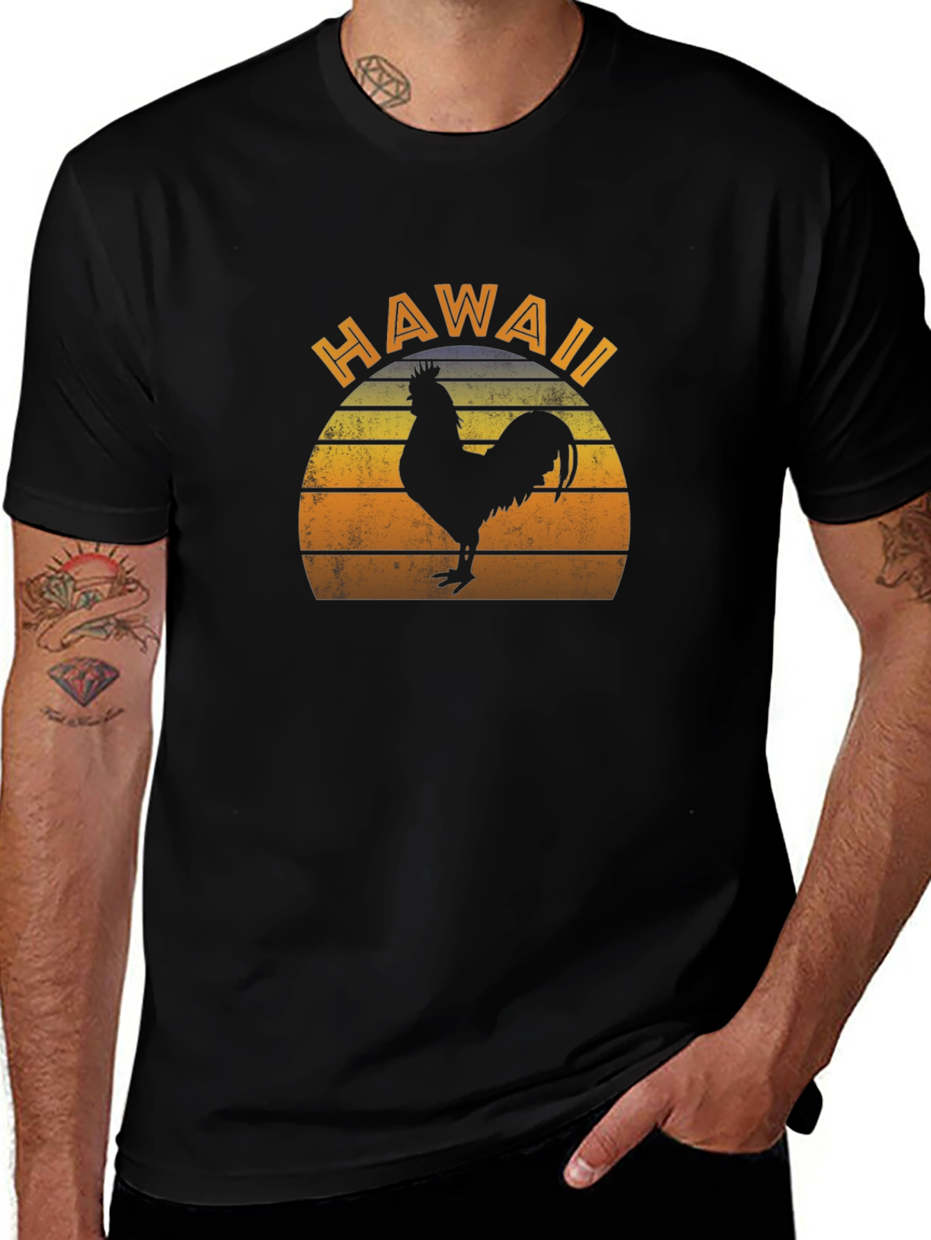 Camiseta Negra Hawaii Rooster Retro