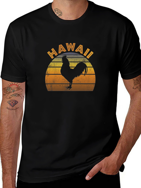 Camiseta Negra Hawaii Rooster Retro