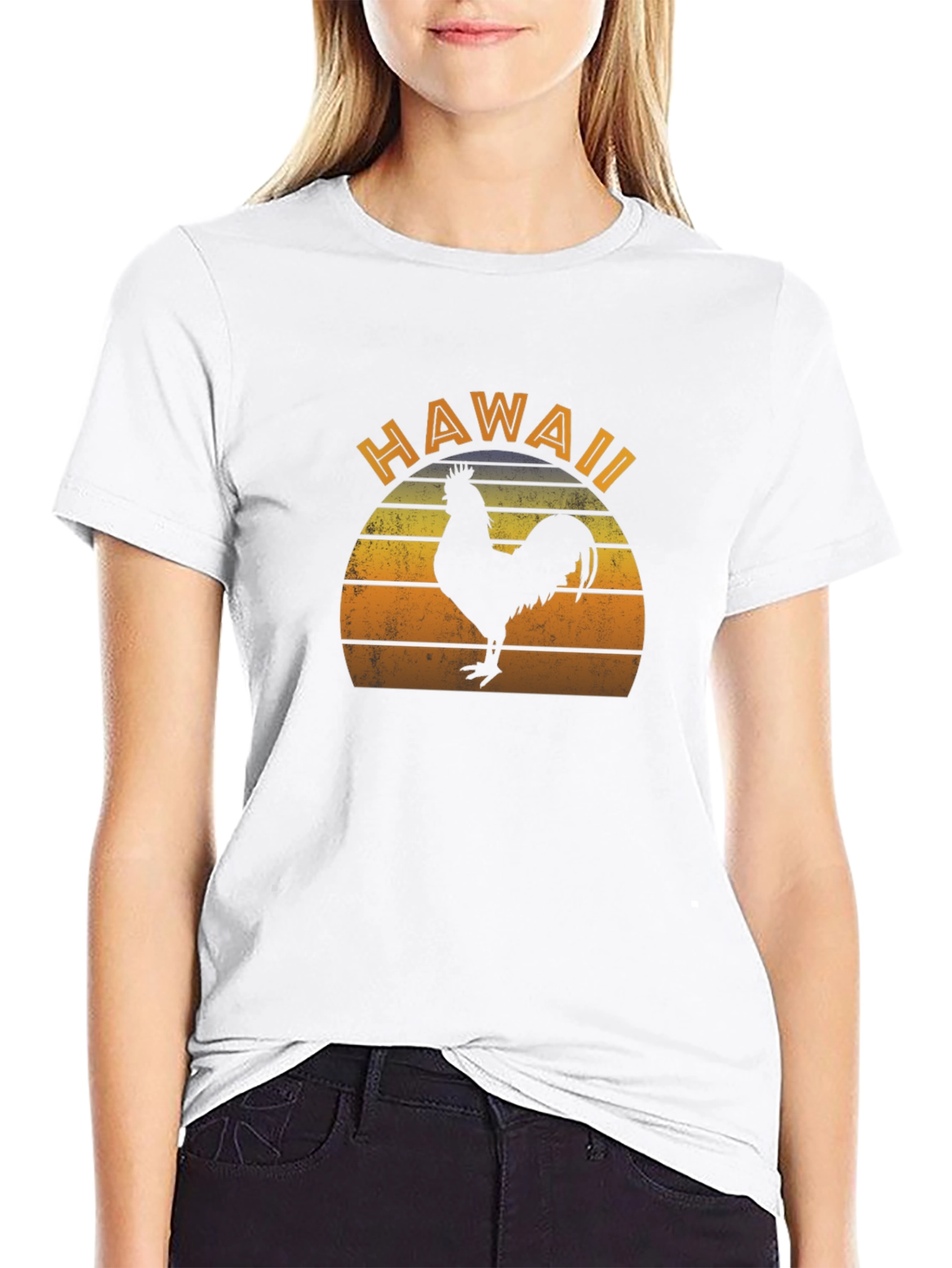 Camiseta Negra Hawaii Rooster Retro