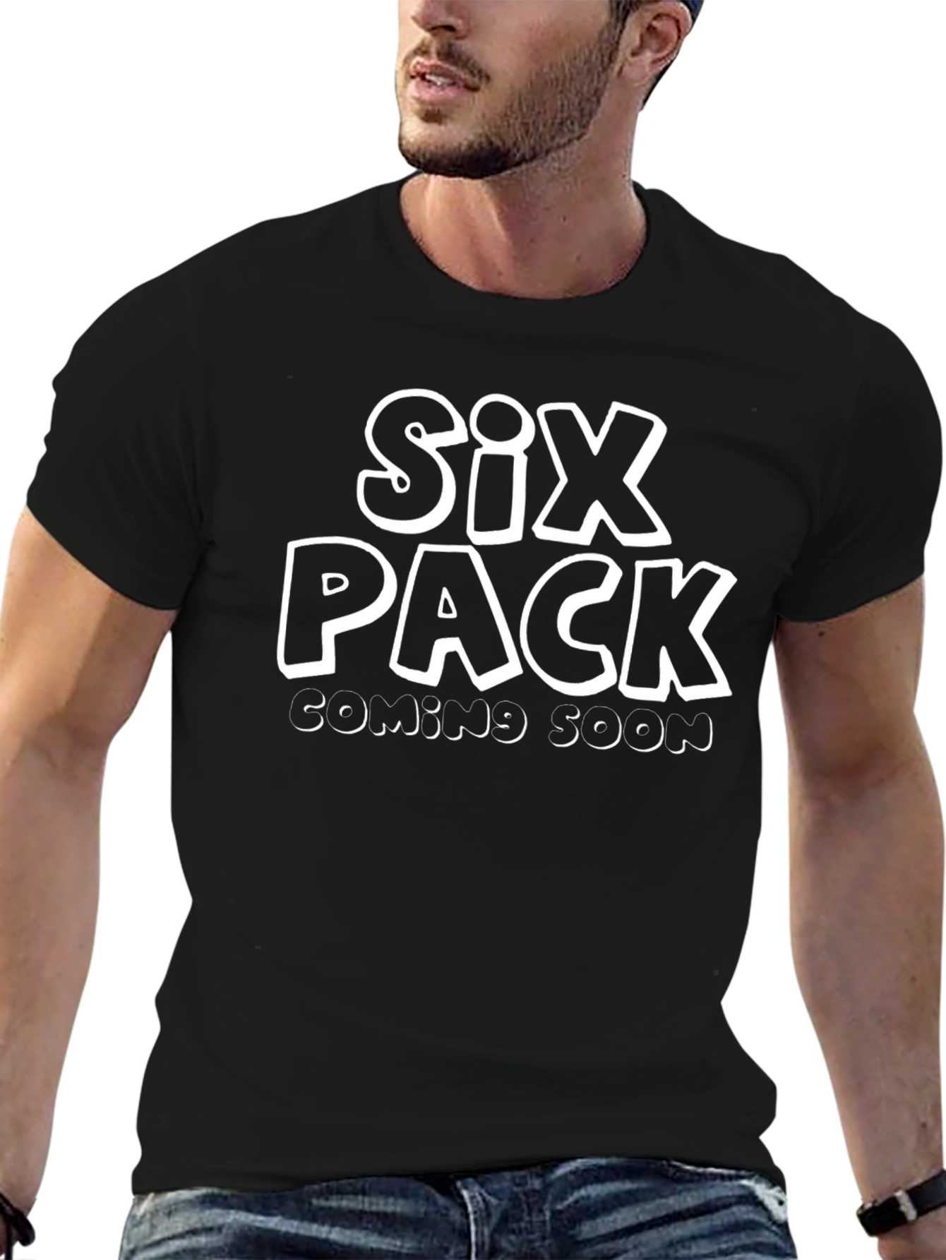 Camiseta Hombre Negra - Six Pack Coming Soon
