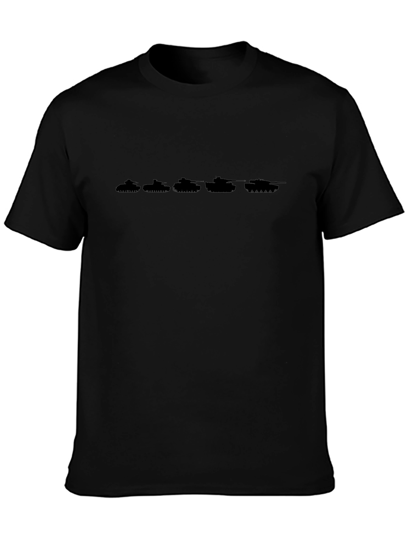 Camiseta Negra con Silueta de Tanques en Fila