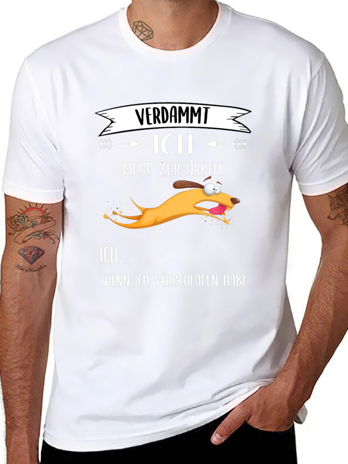Camiseta Negra con Diseño Divertido de Perro Apurado