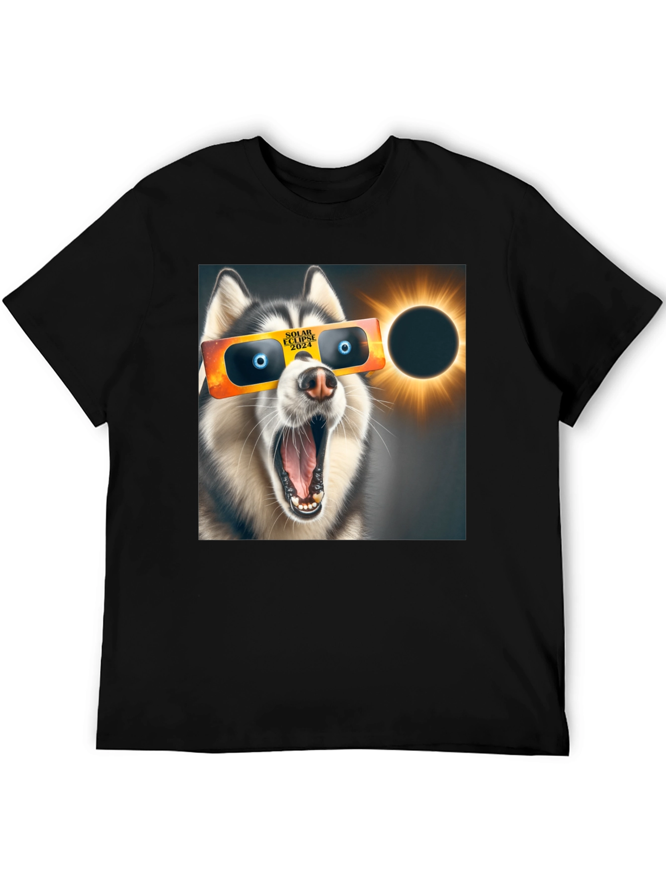 Camiseta Negra con Diseño de Eclipse Solar Canino