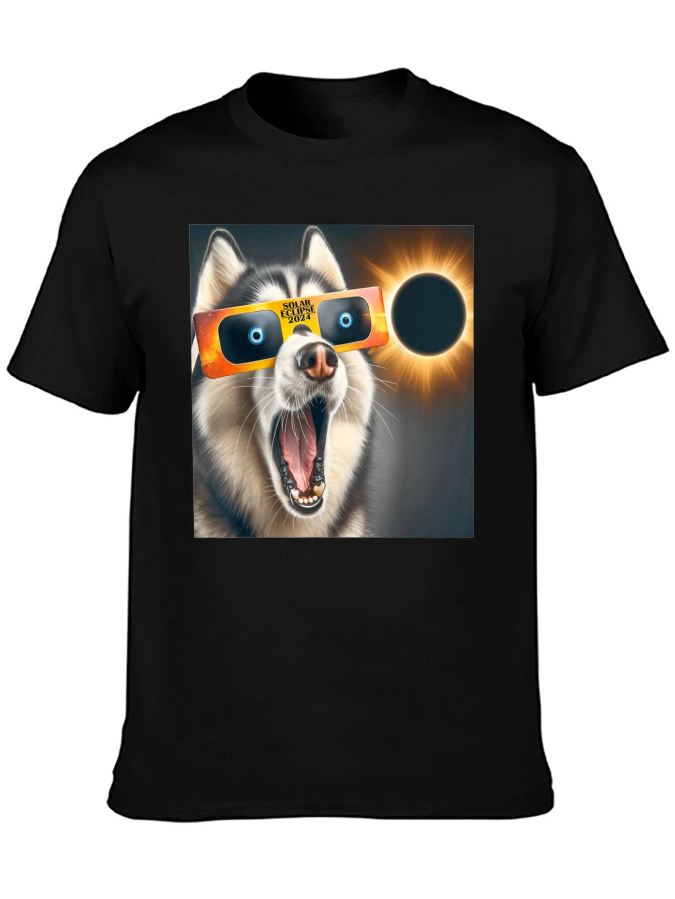 Camiseta Negra con Diseño de Eclipse Solar Canino