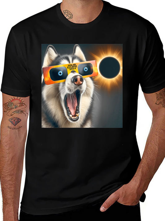 Camiseta Negra con Diseño de Eclipse Solar Canino