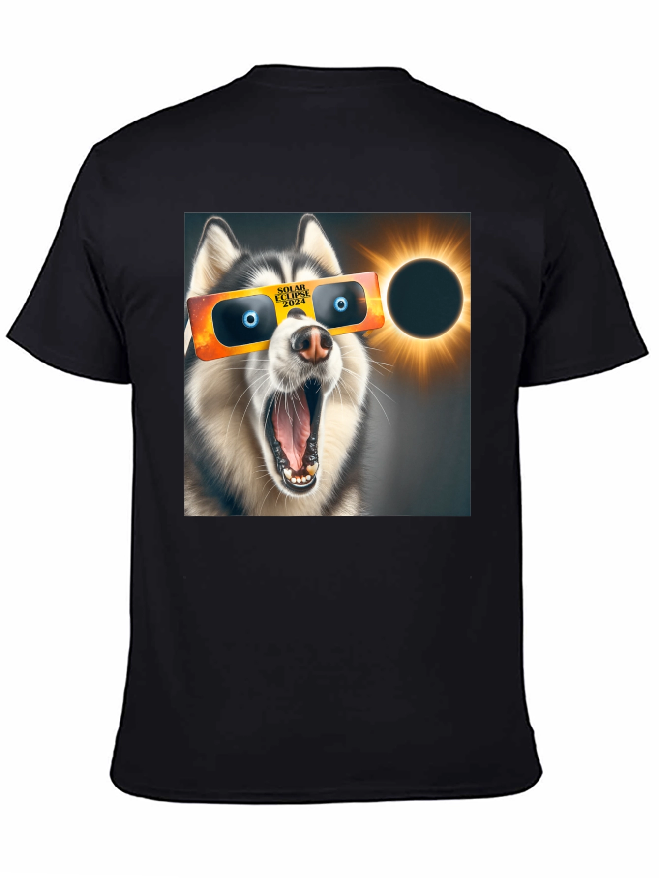Camiseta Negra con Diseño de Eclipse Solar Canino