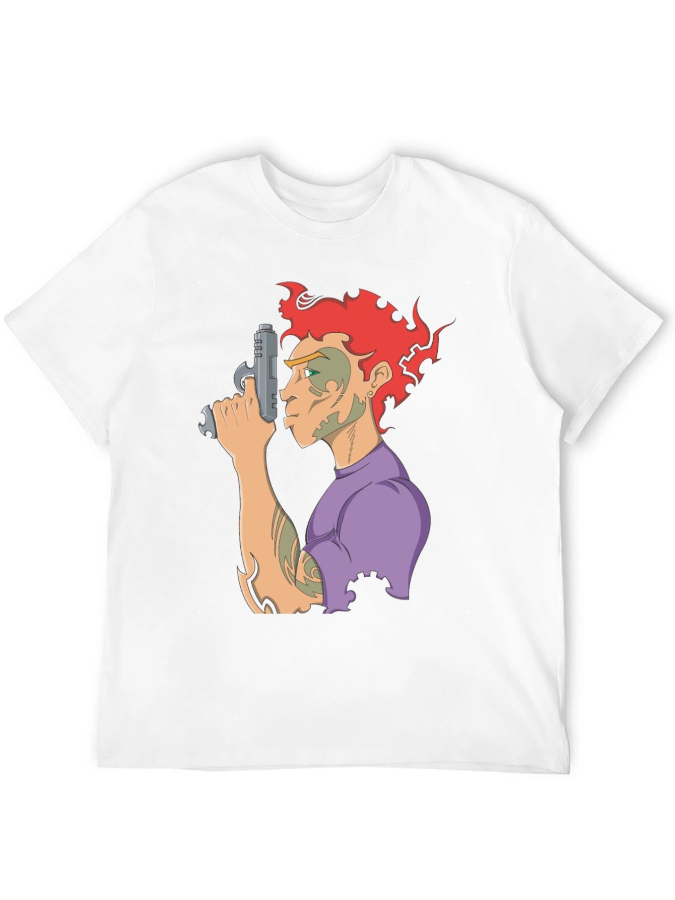 Camiseta Negra con Diseño Gráfico de Personaje con Pistola