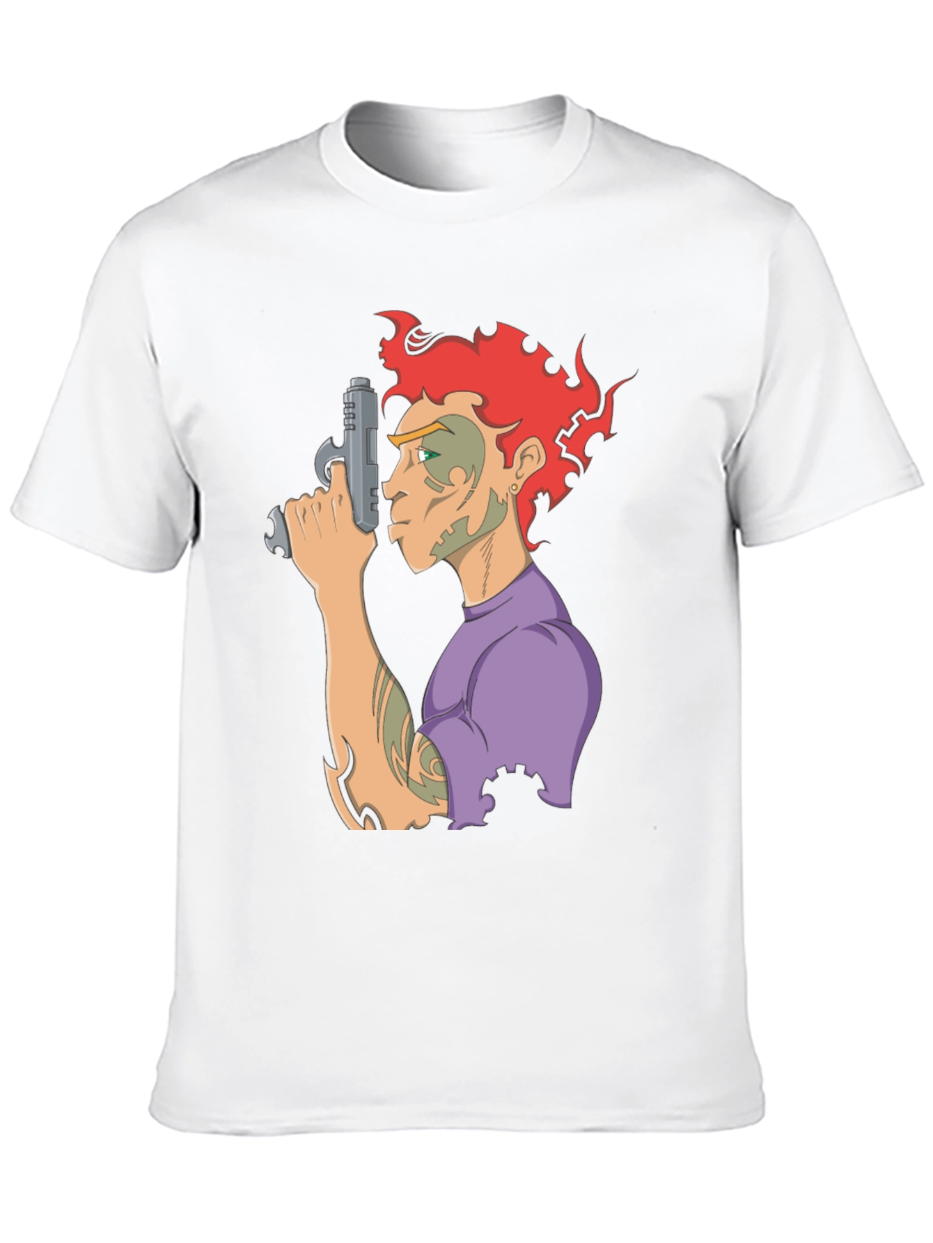 Camiseta Negra con Diseño Gráfico de Personaje con Pistola