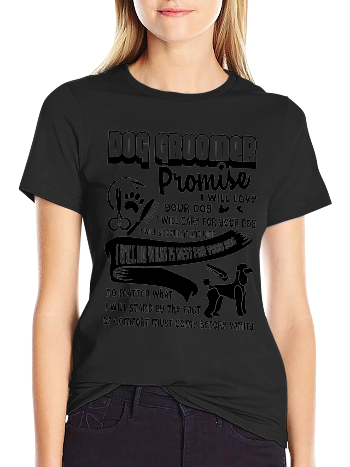 Camiseta Negra Dog Groomer Promise