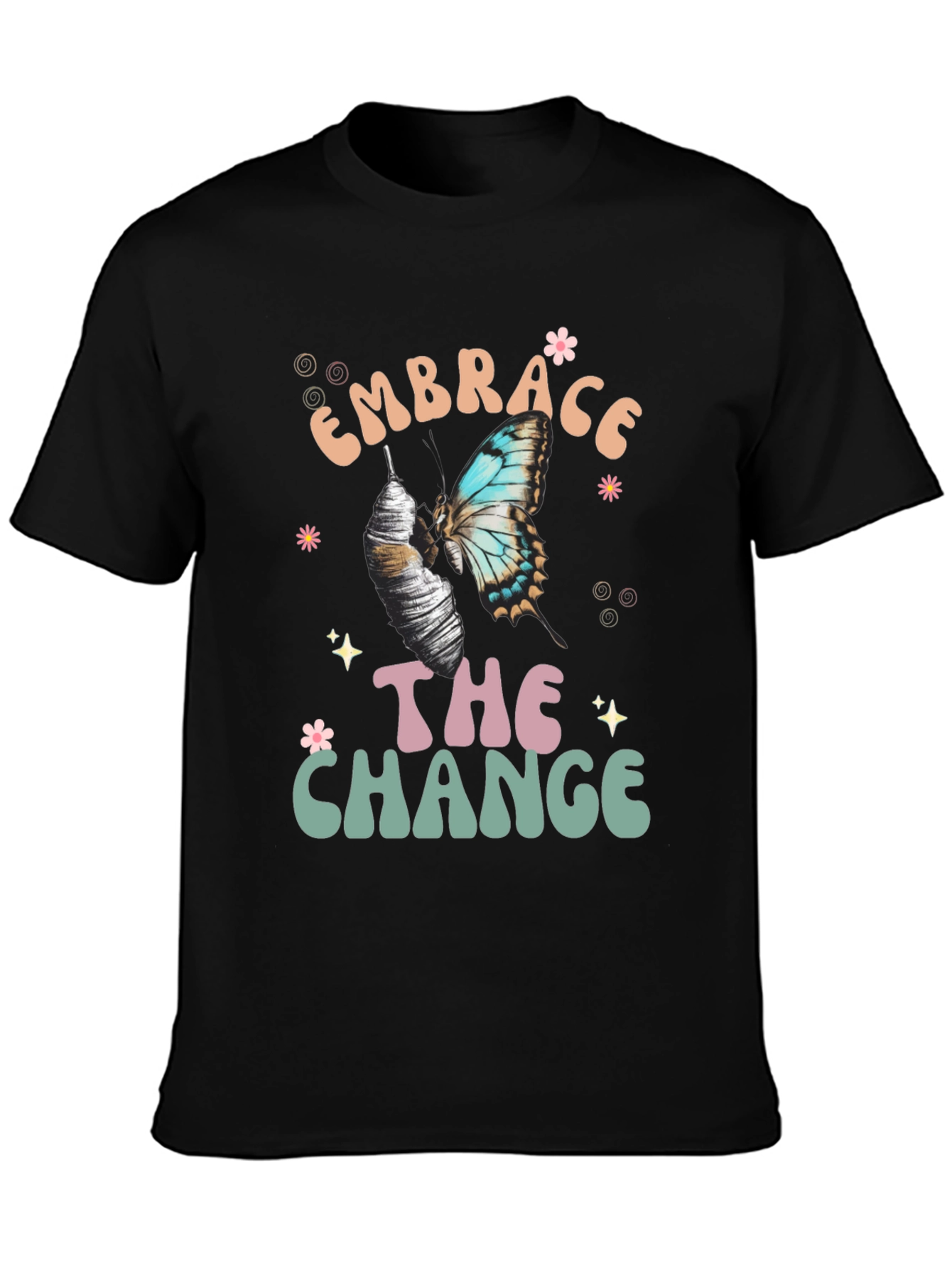 Camiseta Negra Abraza El Cambio con Mariposa