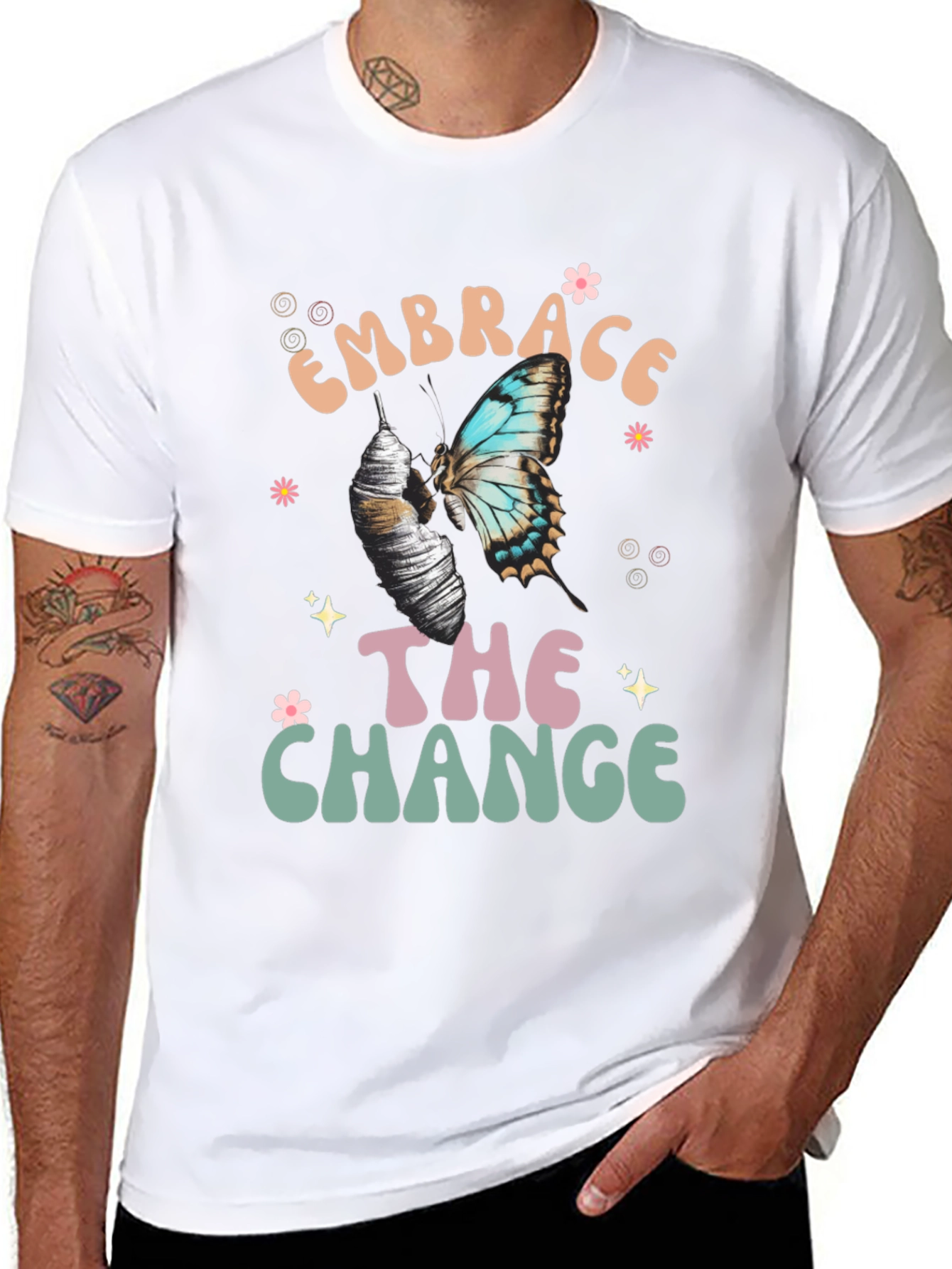 Camiseta Negra Abraza El Cambio con Mariposa