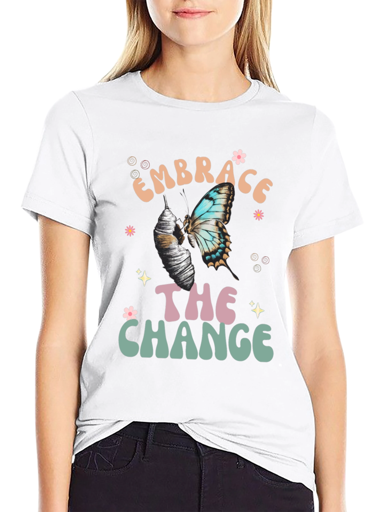 Camiseta Negra Abraza El Cambio con Mariposa