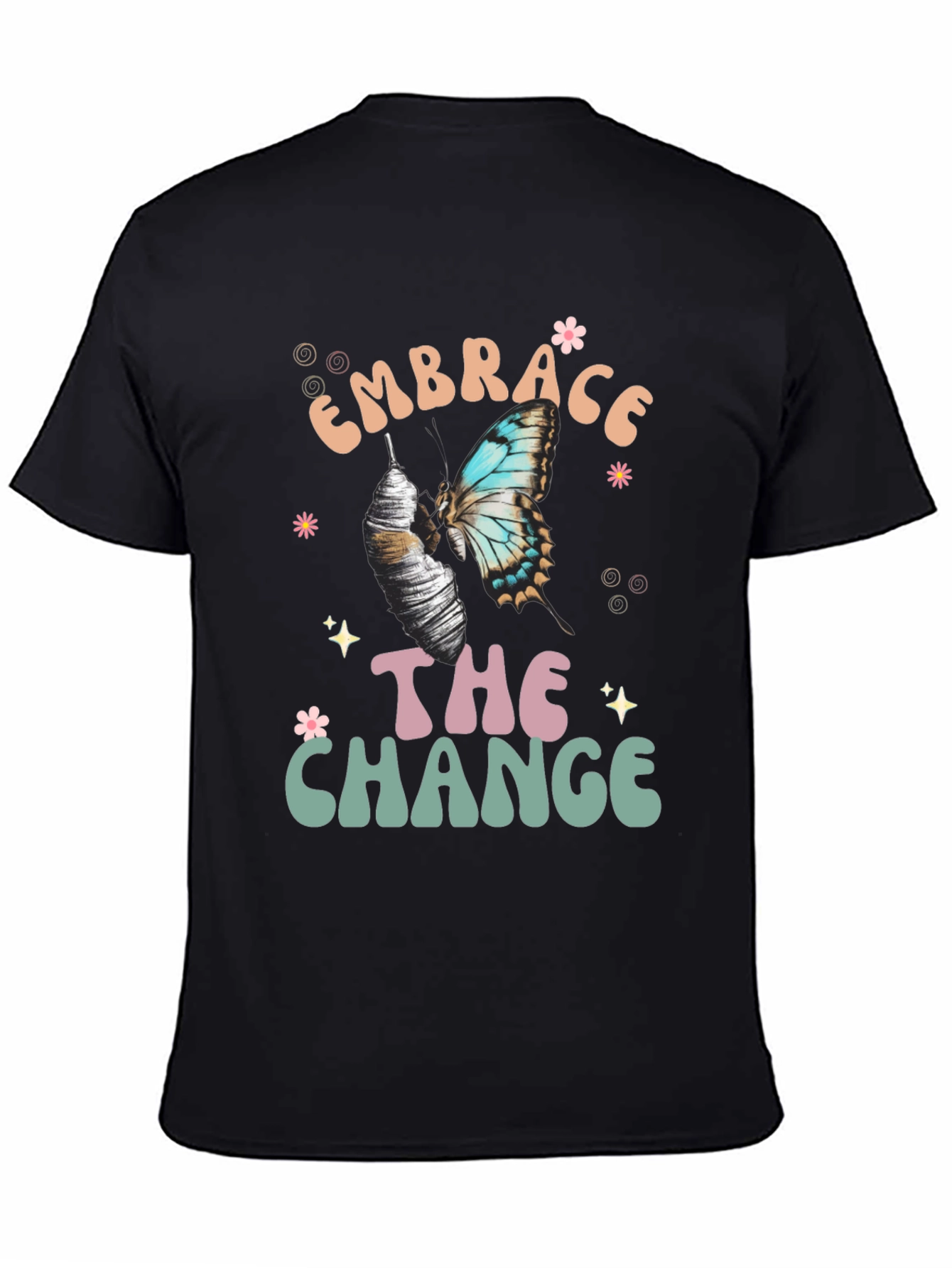 Camiseta Negra Abraza El Cambio con Mariposa