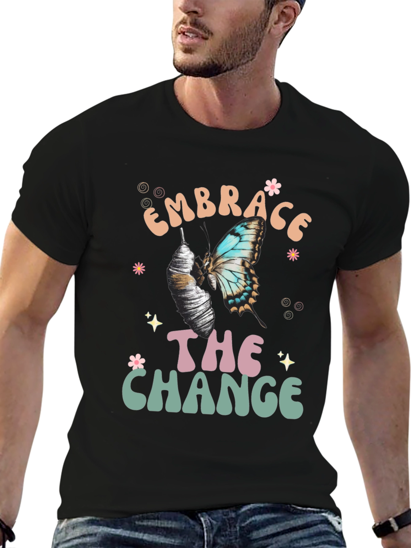 Camiseta Negra Abraza El Cambio con Mariposa