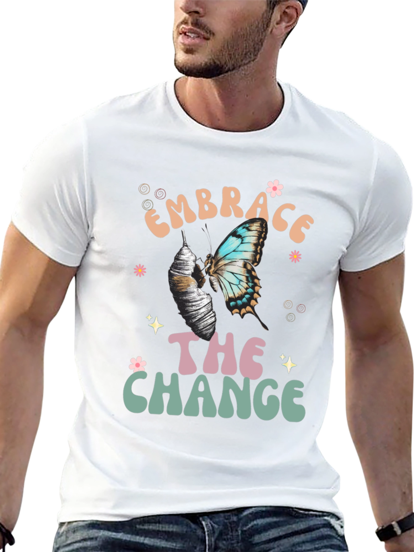Camiseta Negra Abraza El Cambio con Mariposa