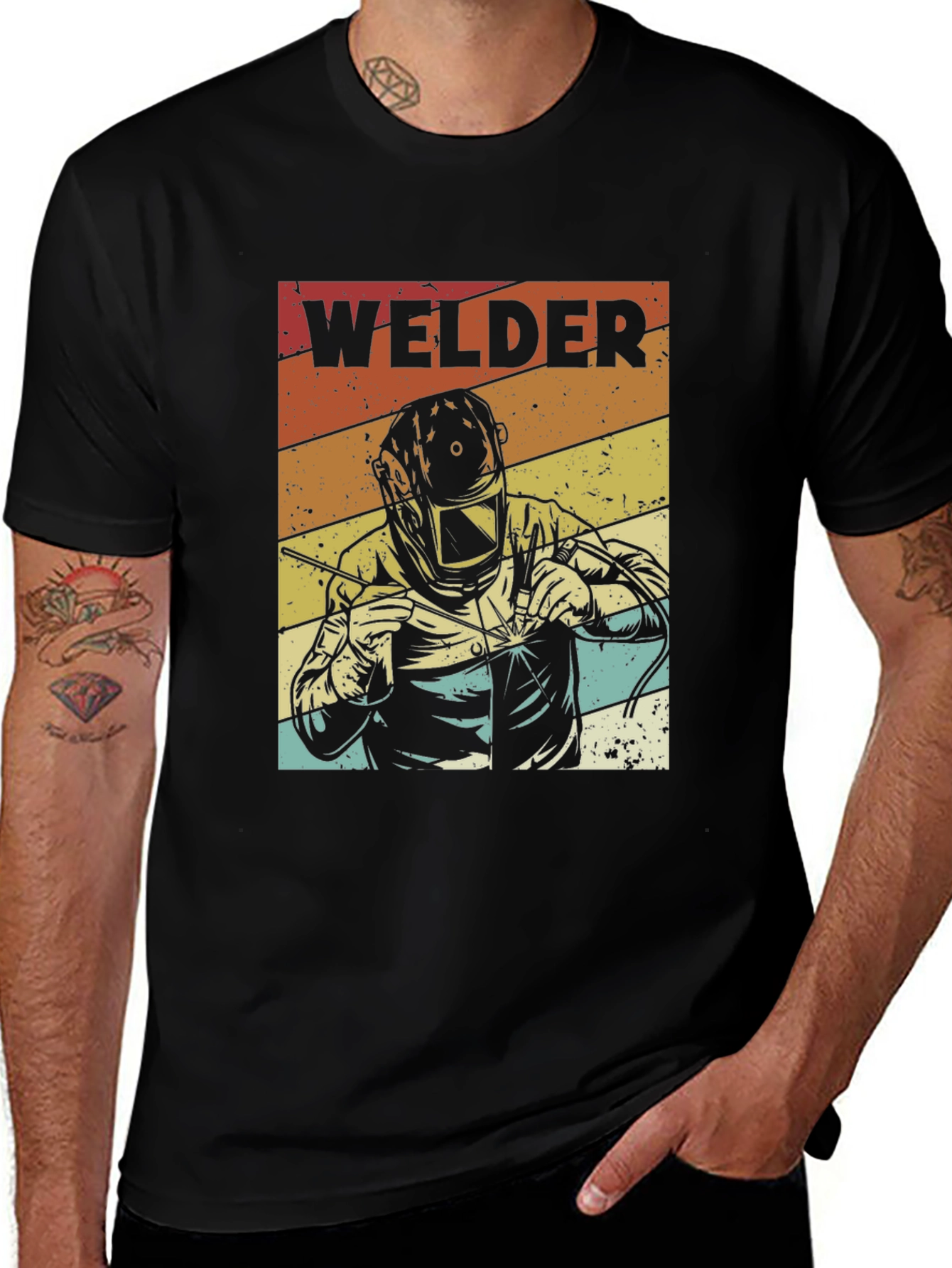 Camiseta Negra Retro Welder para Hombre